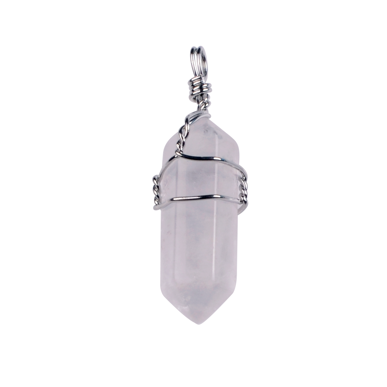 Silver Wire Wrapped  Hexagonal Pillar Gemstone Pendant