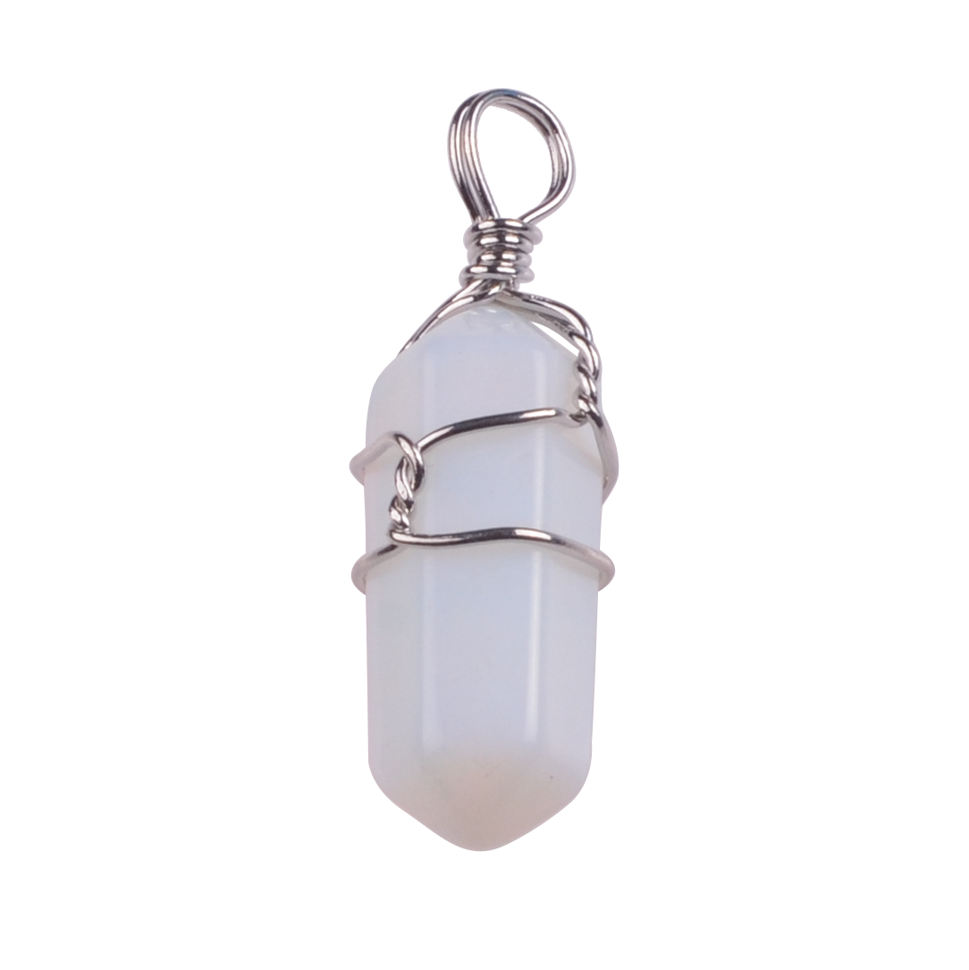 Silver Wire Wrapped  Hexagonal Pillar Gemstone Pendant