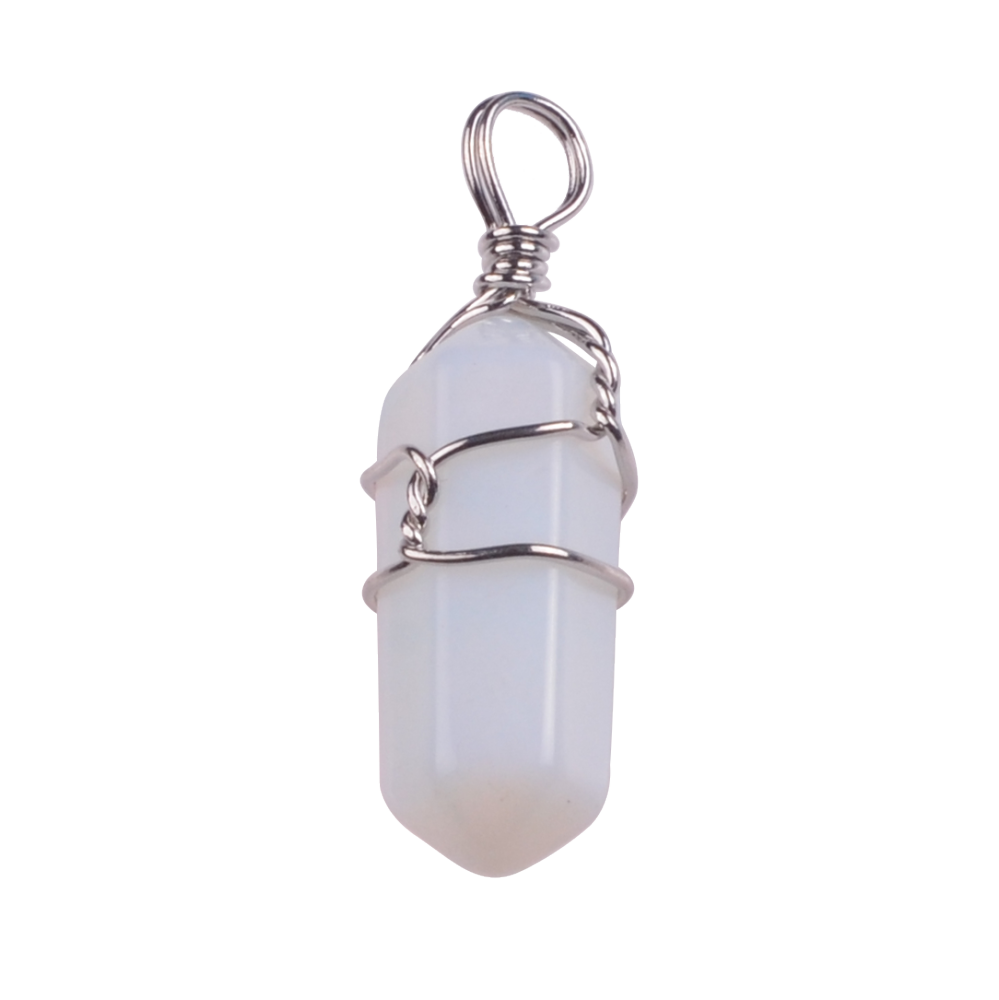 Silver Wire Wrapped  Hexagonal Pillar Gemstone Pendant