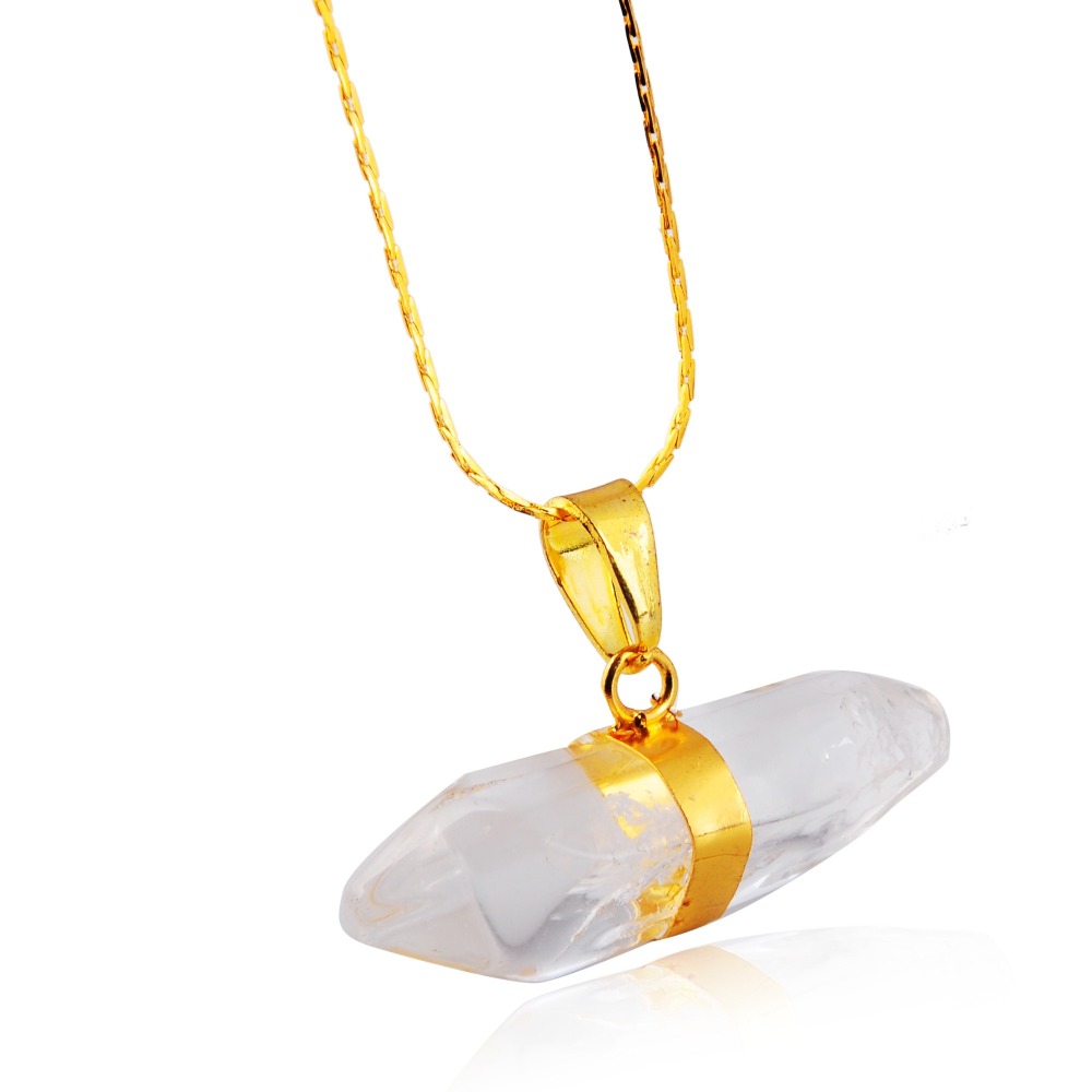 Gold Hexagonal Pillar Crystal Pendant 15X35MM