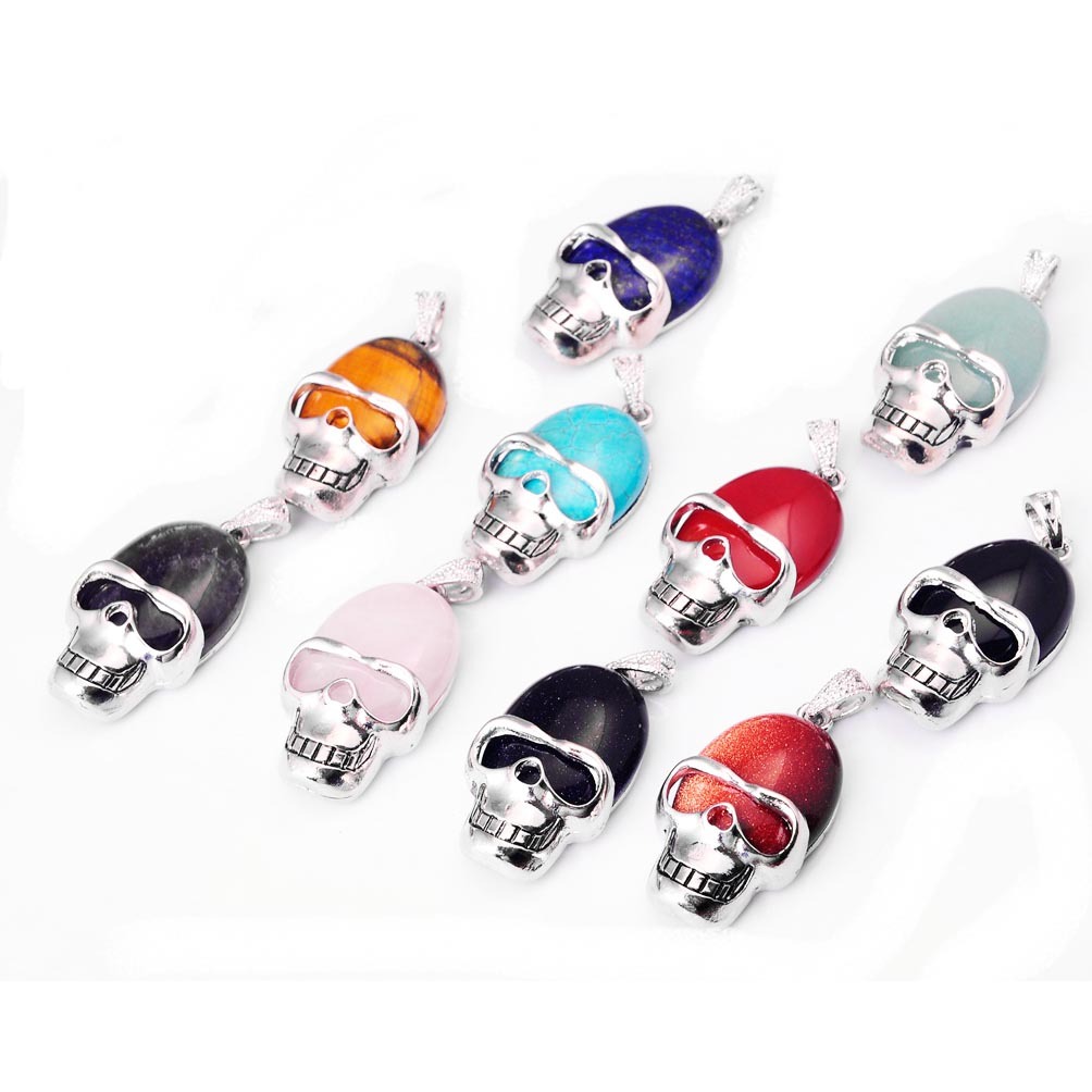 Silver Skull Alloy Gemstone Pendant