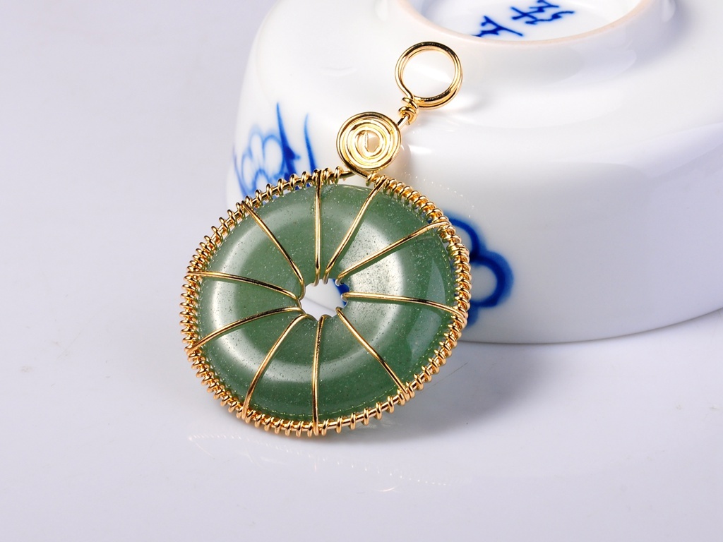 Gold Wire 32MM Gemstone Coin Pendant