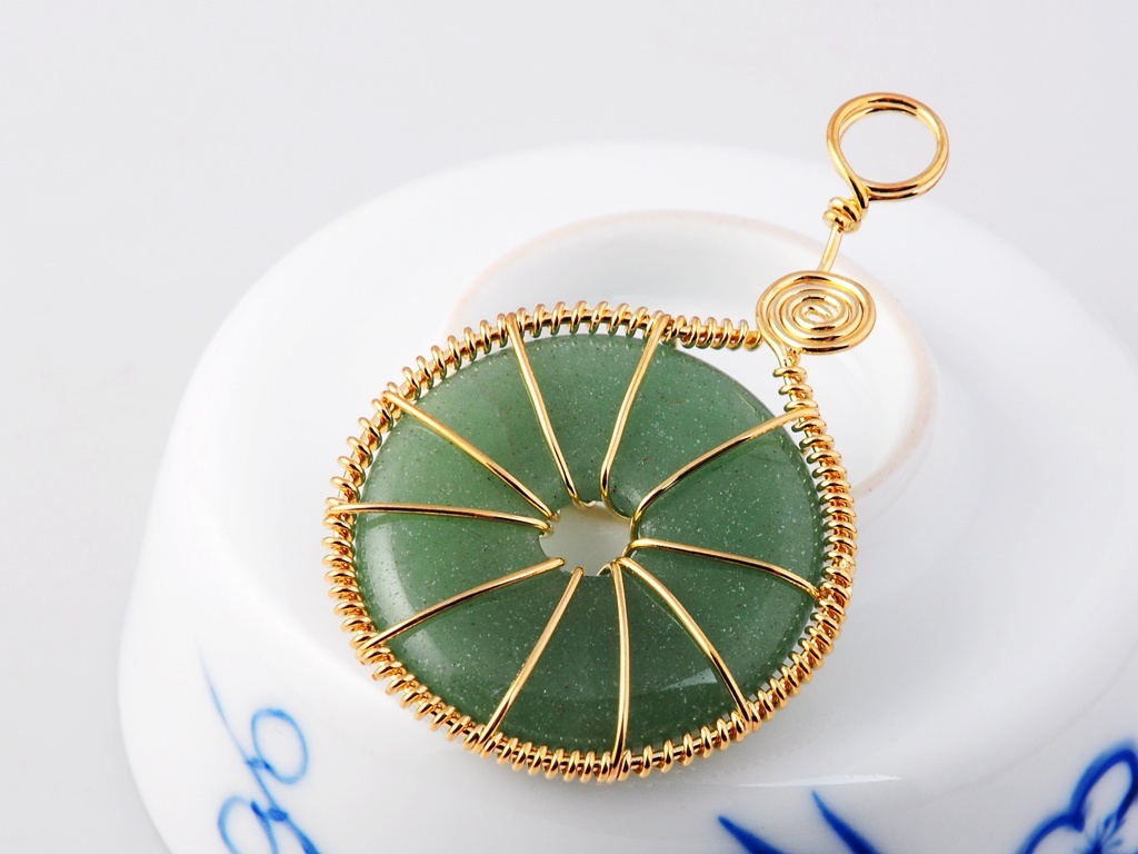 Gold Wire 32MM Gemstone Coin Pendant