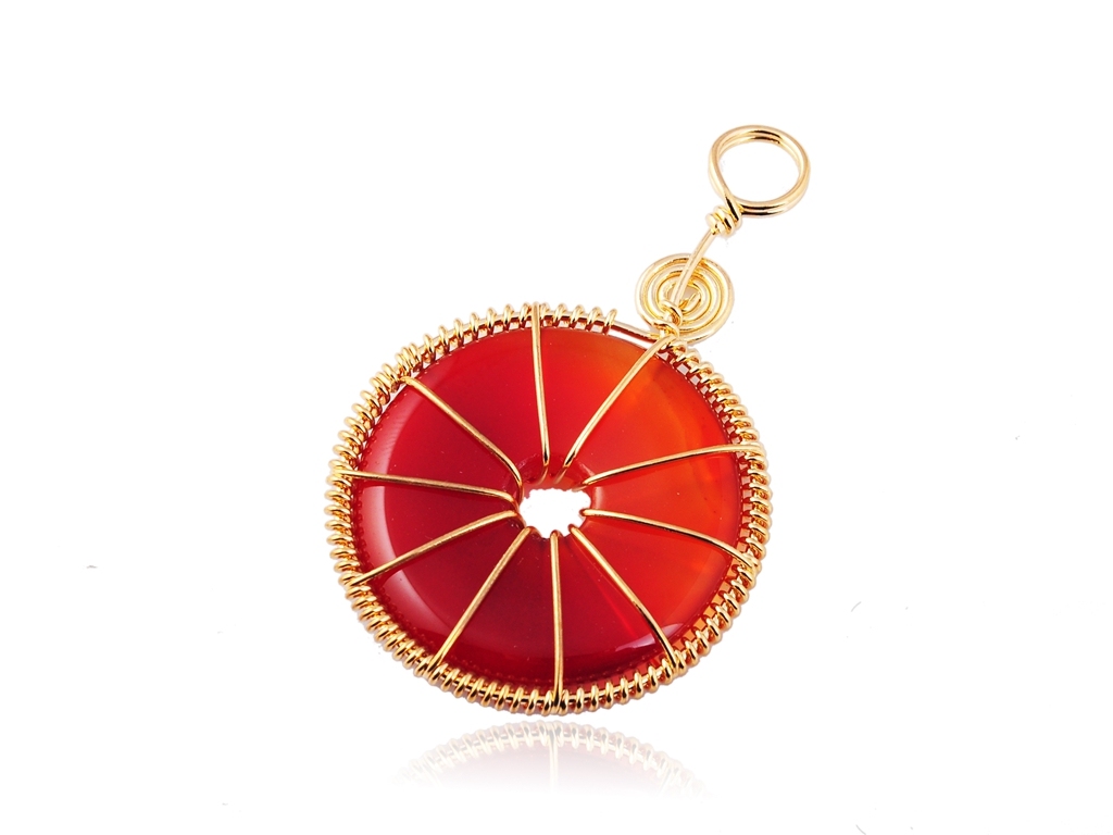 Gold Wire 32MM Gemstone Coin Pendant