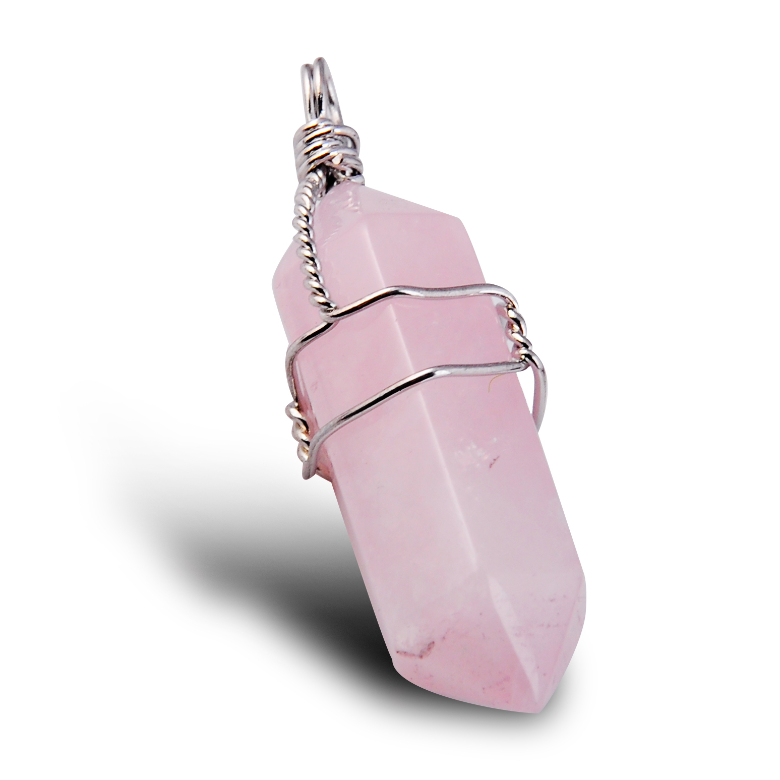 Silver Wire Wrapped  Hexagonal Pillar Gemstone Pendant