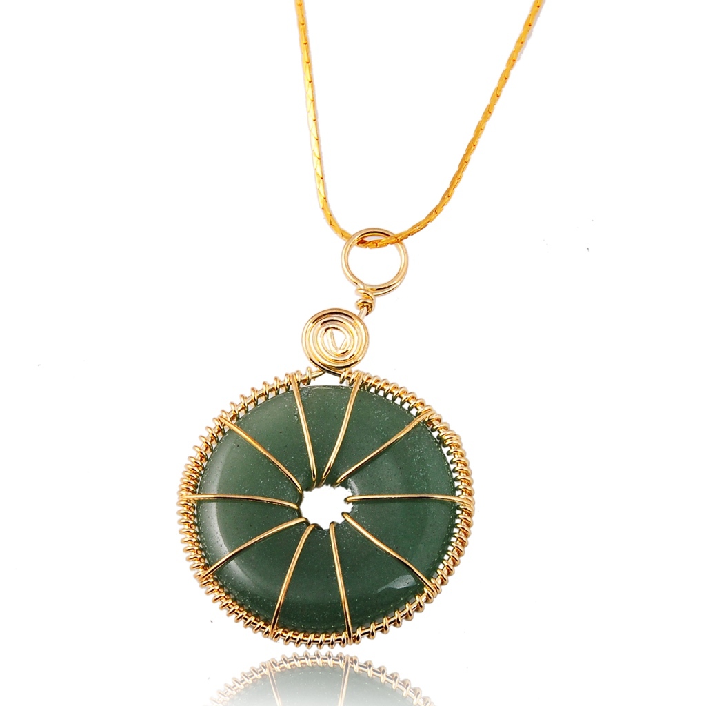 Gold Wire 32MM Gemstone Coin Pendant