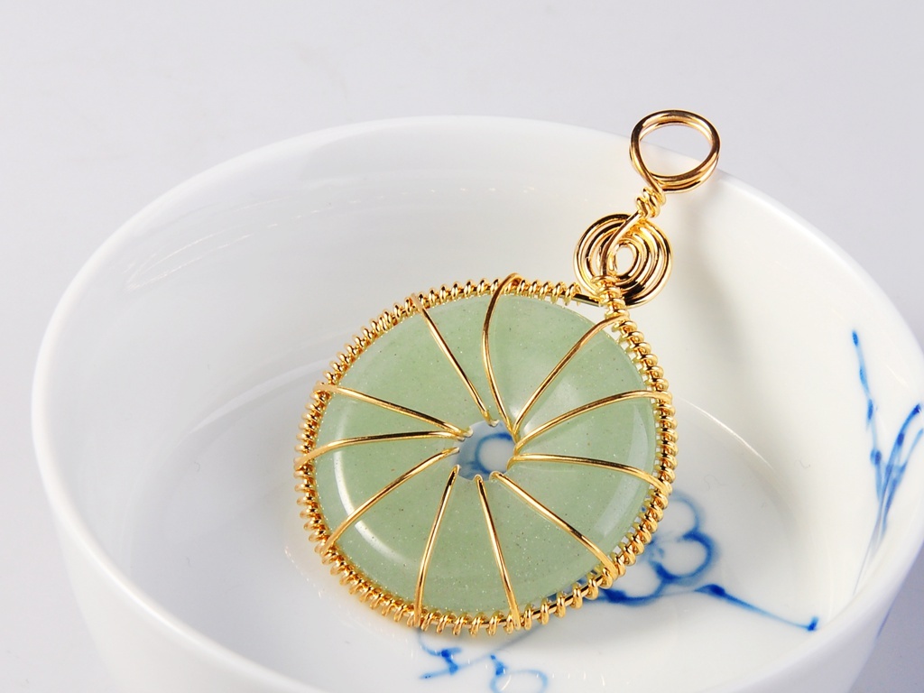 Gold Wire 32MM Gemstone Coin Pendant