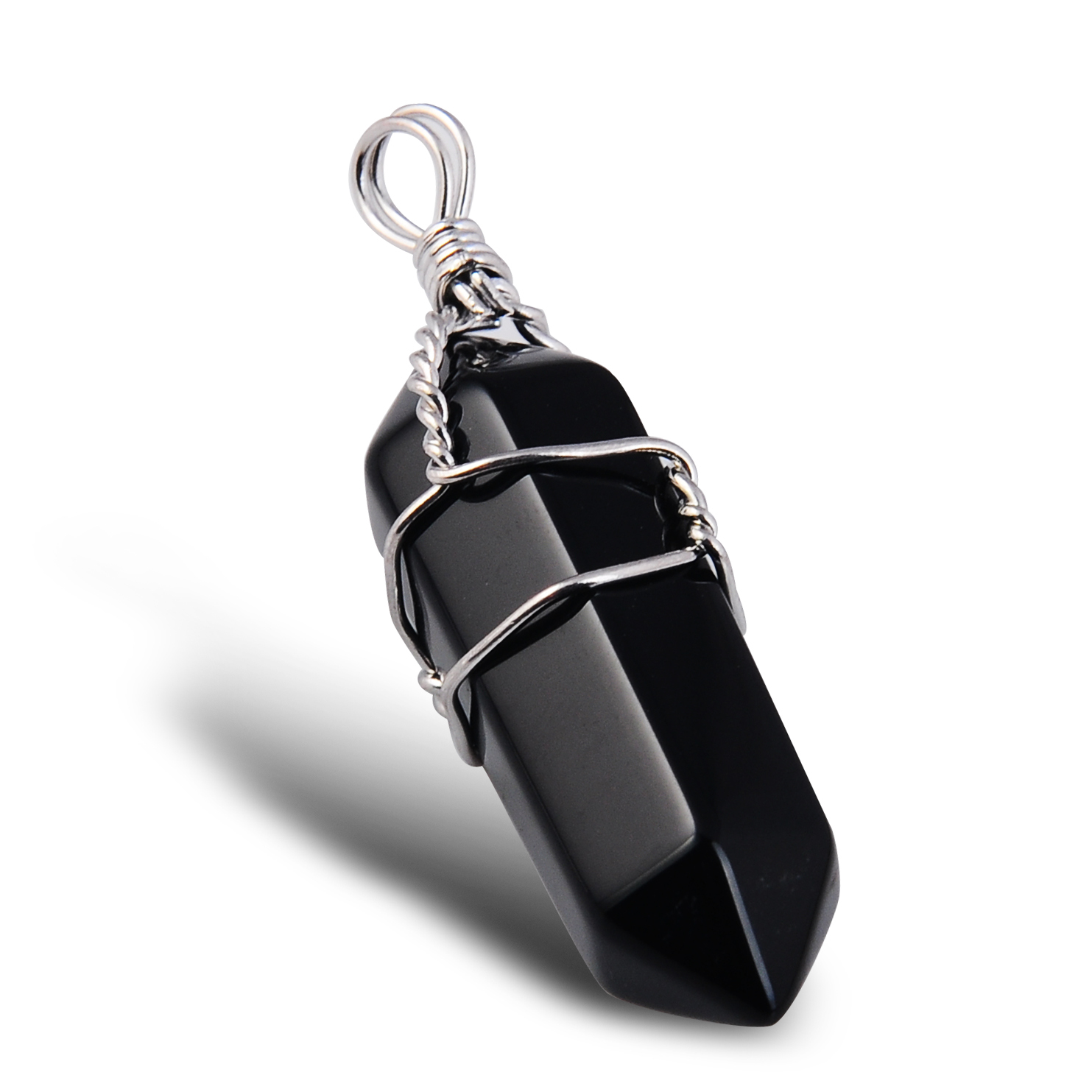 Silver Wire Wrapped  Hexagonal Pillar Gemstone Pendant