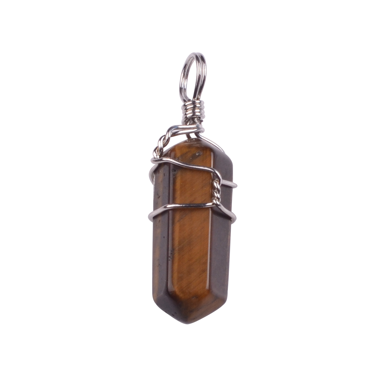 Silver Wire Wrapped  Hexagonal Pillar Gemstone Pendant