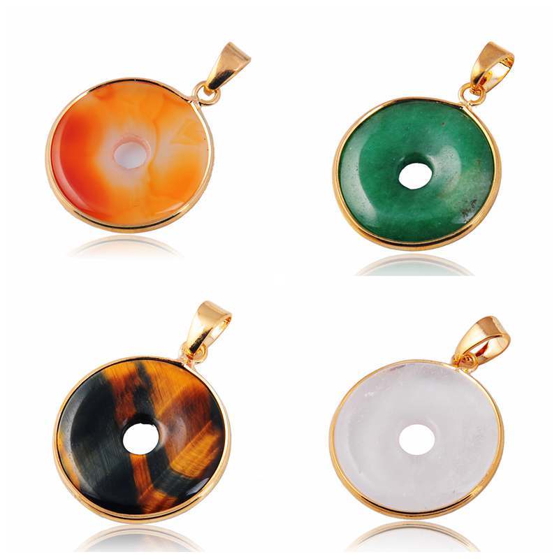 Gold Wire 32MM CoinGemstone Pendant