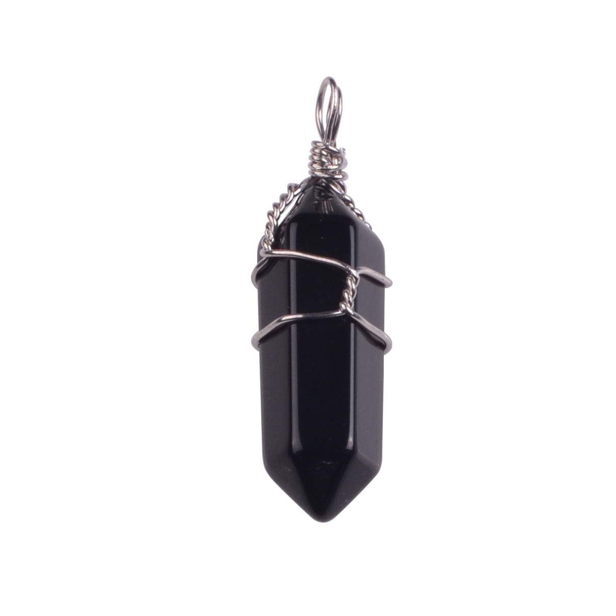 Silver Wire Wrapped  Hexagonal Pillar Gemstone Pendant