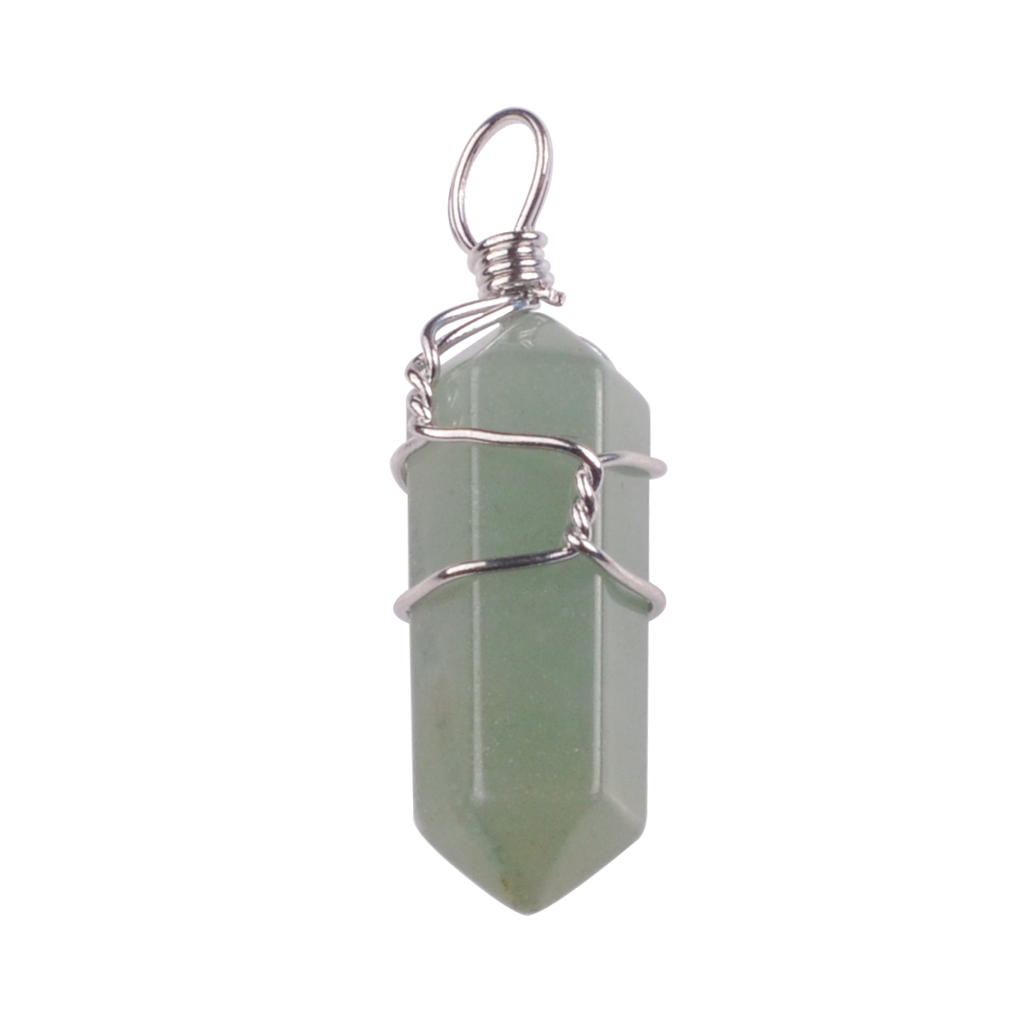 Silver Wire Wrapped  Hexagonal Pillar Gemstone Pendant