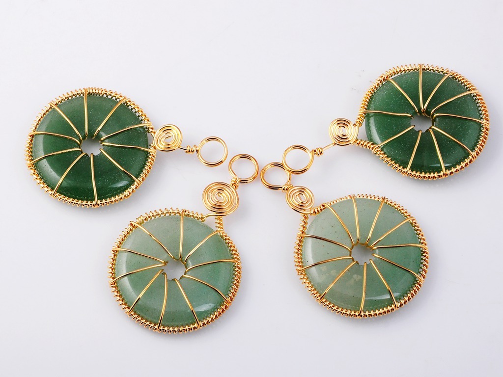 Gold Wire 32MM Gemstone Coin Pendant