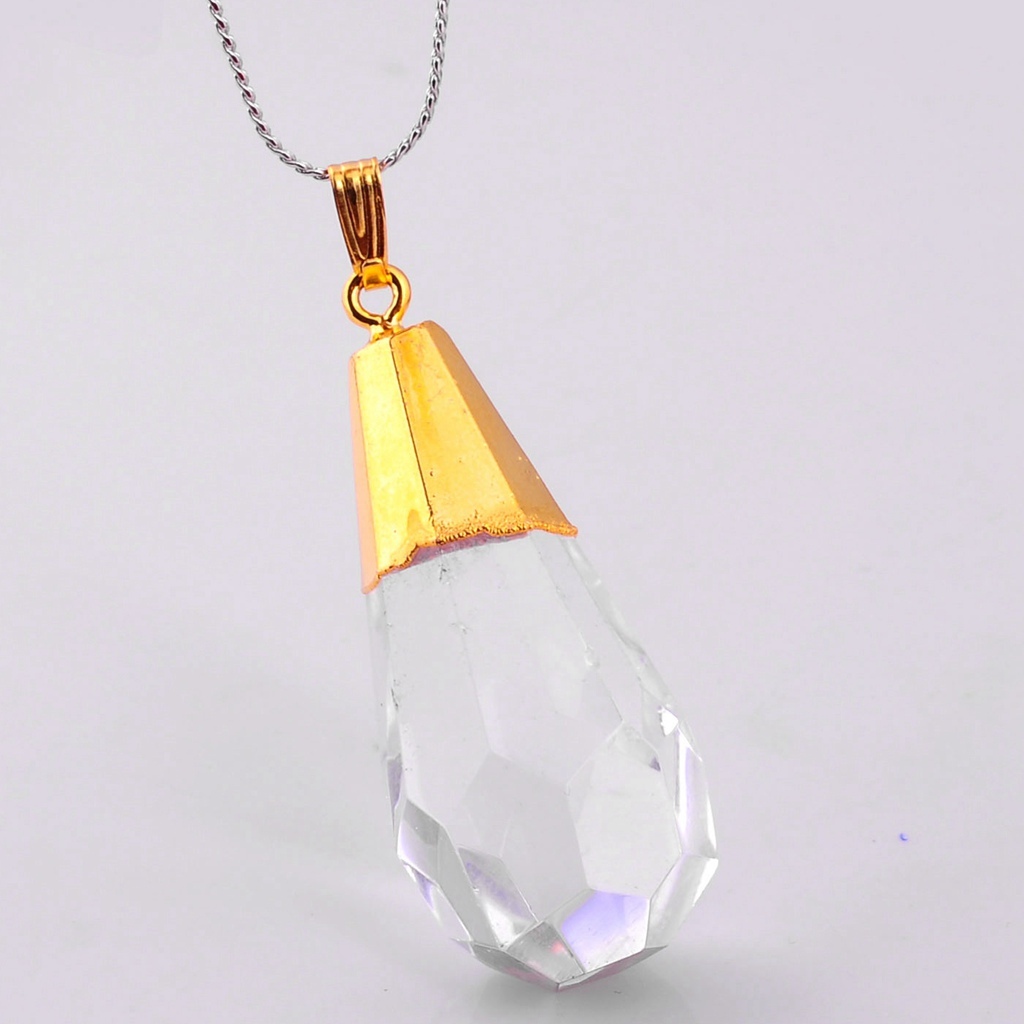 Gold Facted Crystal Cone Pendant