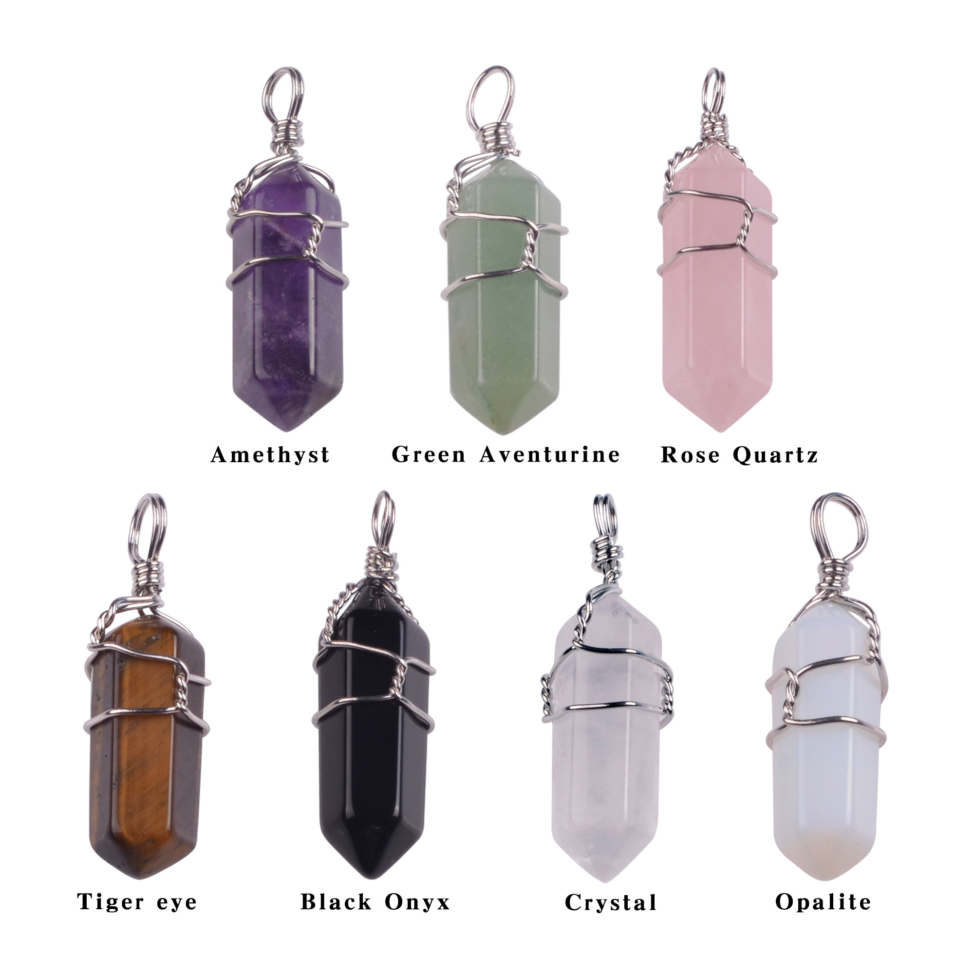 Silver Wire Wrapped  Hexagonal Pillar Gemstone Pendant