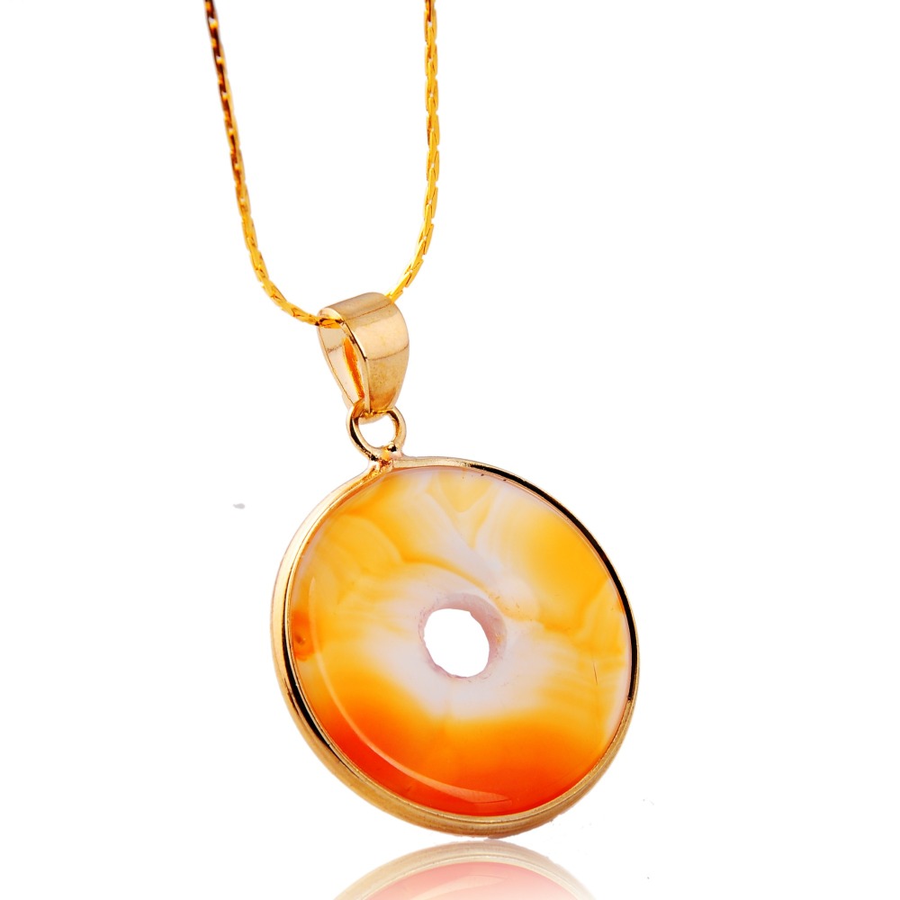 Gold Wire 32MM CoinGemstone Pendant