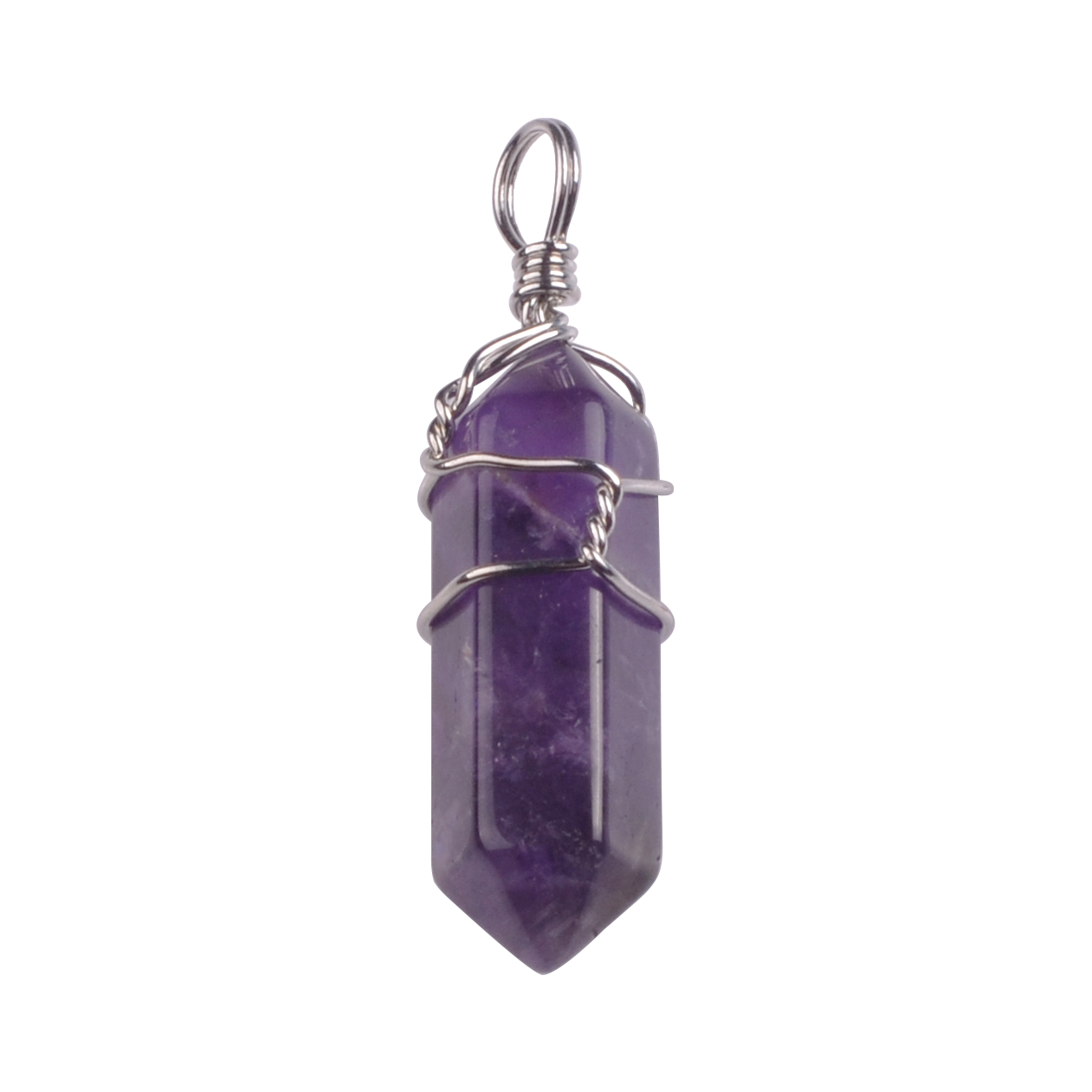 Silver Wire Wrapped  Hexagonal Pillar Gemstone Pendant