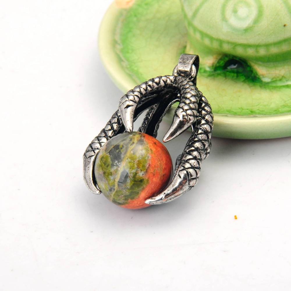 Gemstone Ball Stainless Steel Dragon Claw Pendant