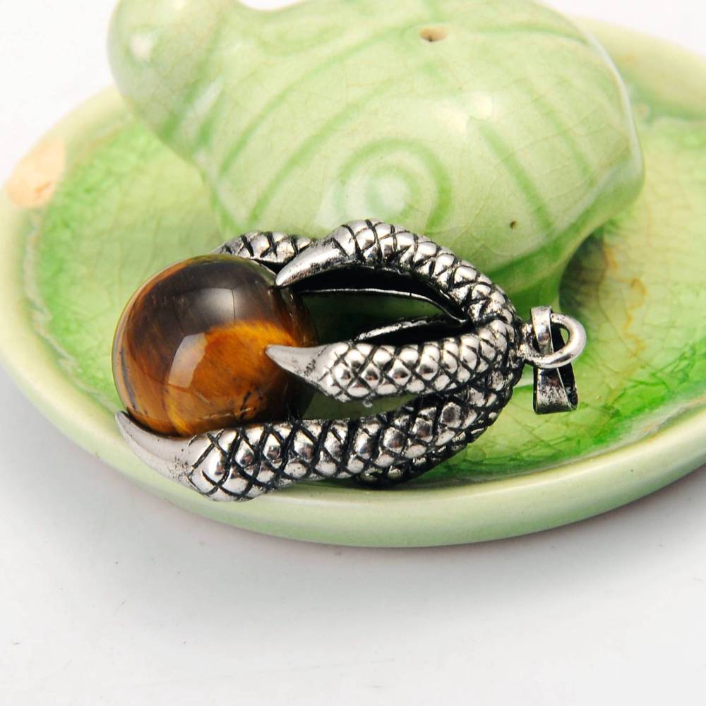 Gemstone Ball Stainless Steel Dragon Claw Pendant