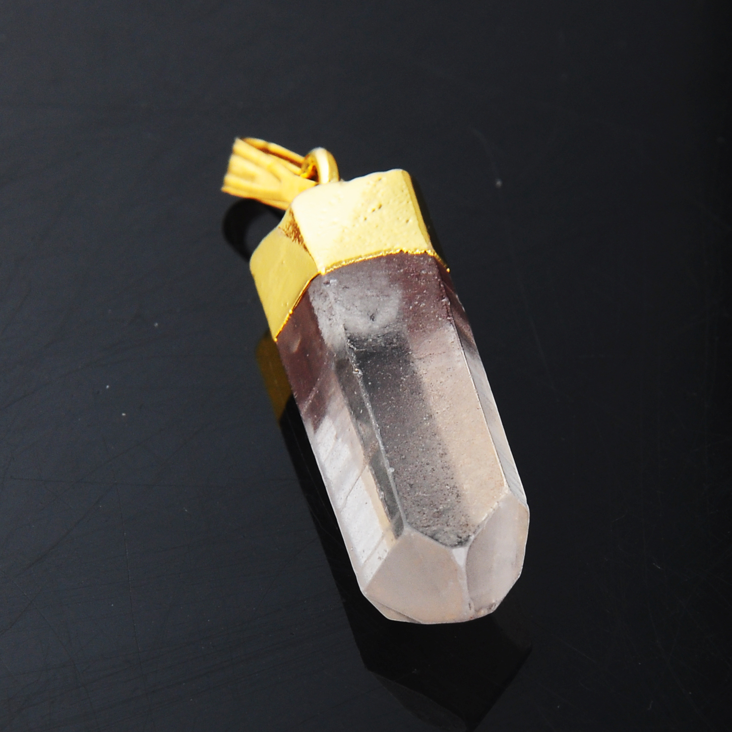 Gold Natural Raw Rock Crystal Pillar Pendant