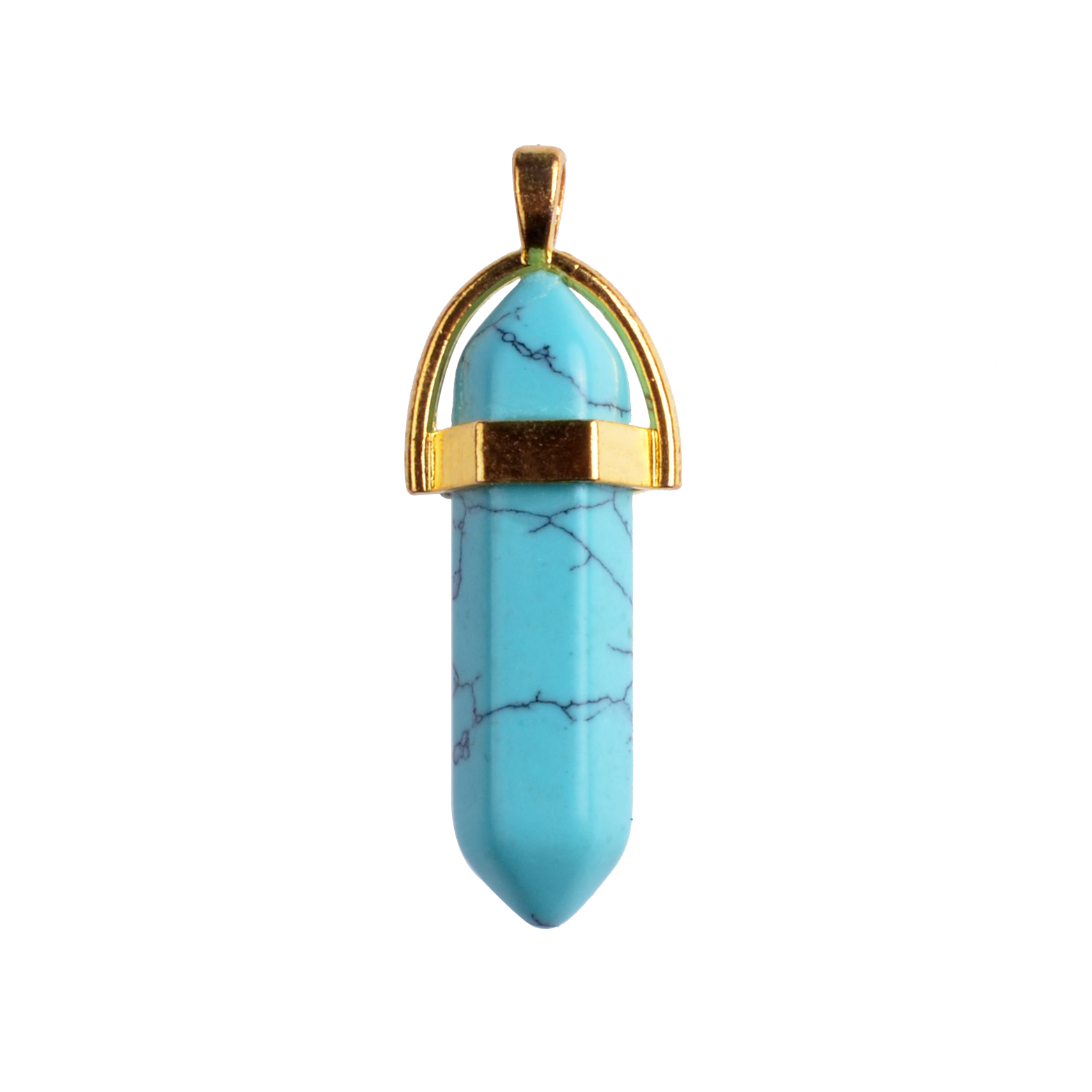 Gold & Silver Hexagonal Cylinder Gemstone Pendant