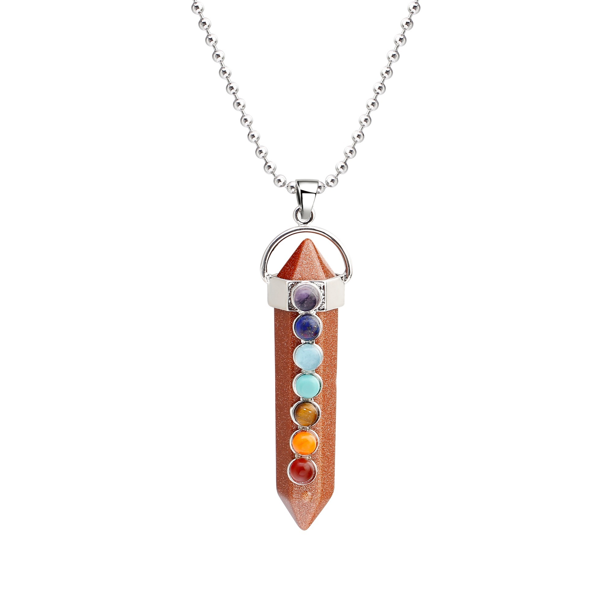 7 Chakra Hexagonal Cylinder Gemstone Pendant