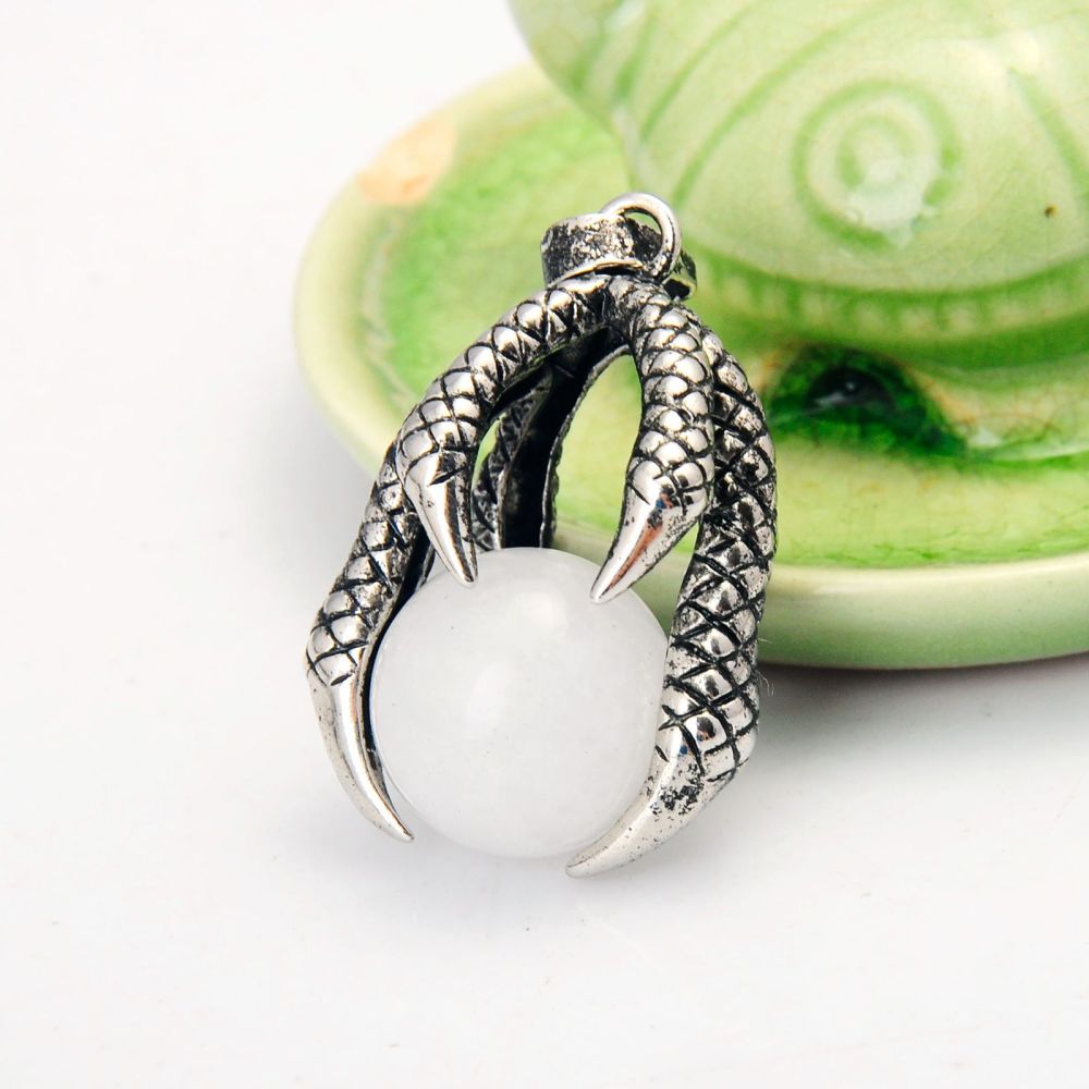 Gemstone Ball Stainless Steel Dragon Claw Pendant