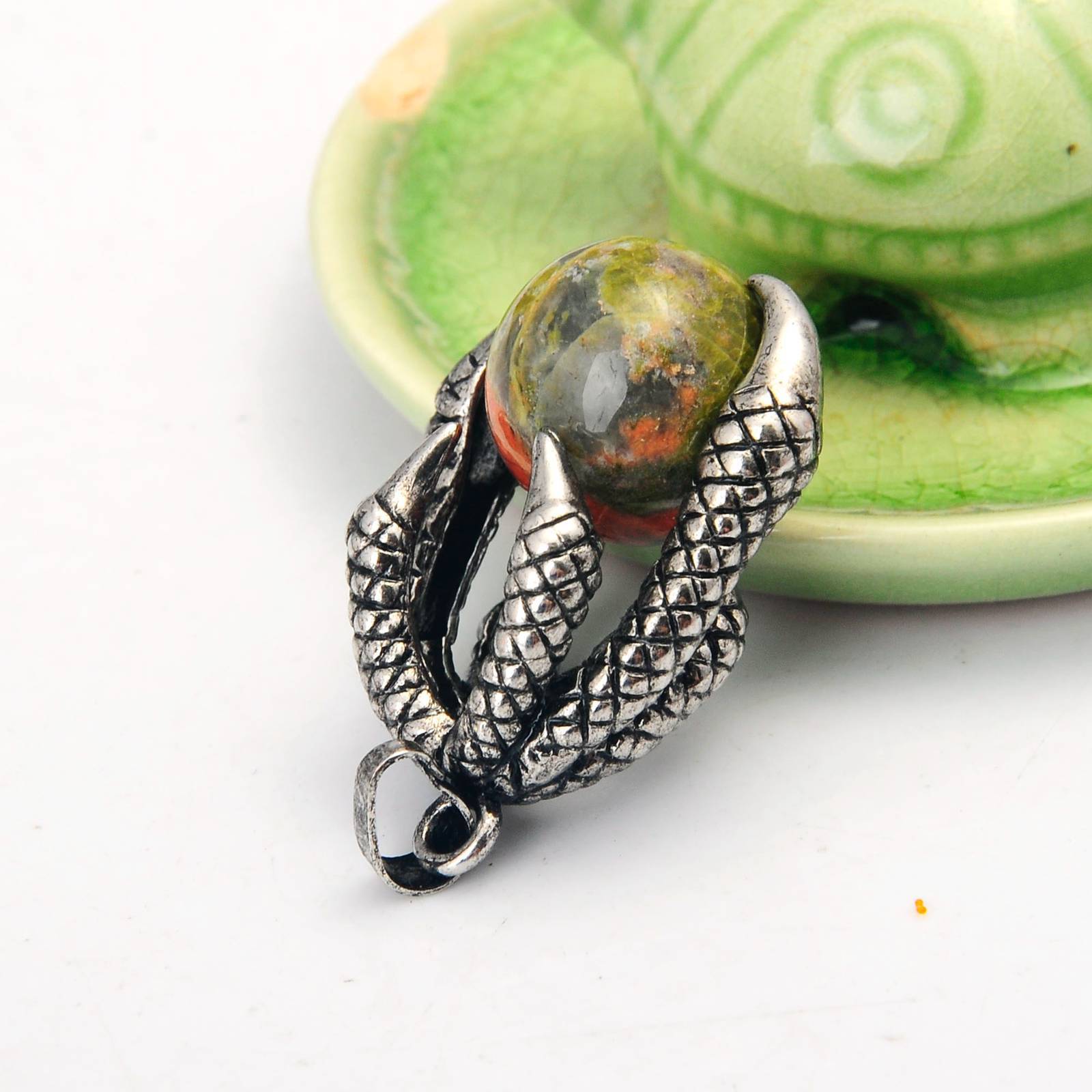 Gemstone Ball Stainless Steel Dragon Claw Pendant