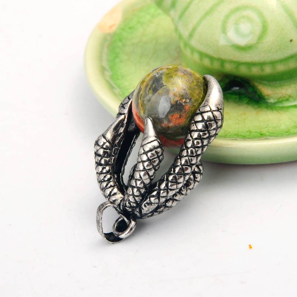 Gemstone Ball Stainless Steel Dragon Claw Pendant