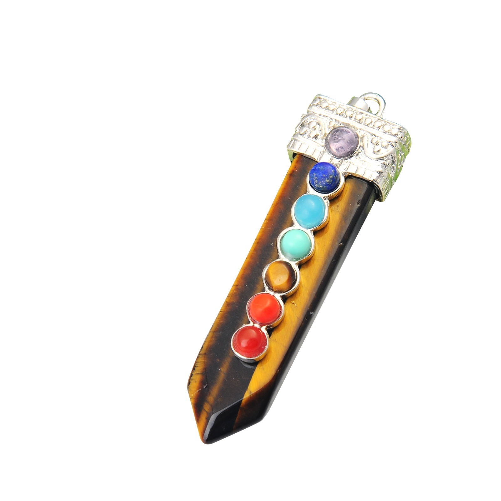 7 Chakra Silver Alloy Sword Gemstone Pendant