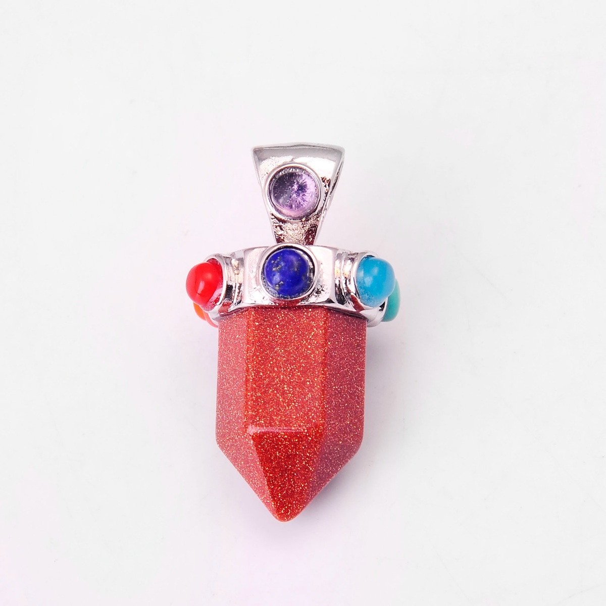 7 Chakra Hexagonal Cylinder Gemstone Crown Pendant 12X35MM