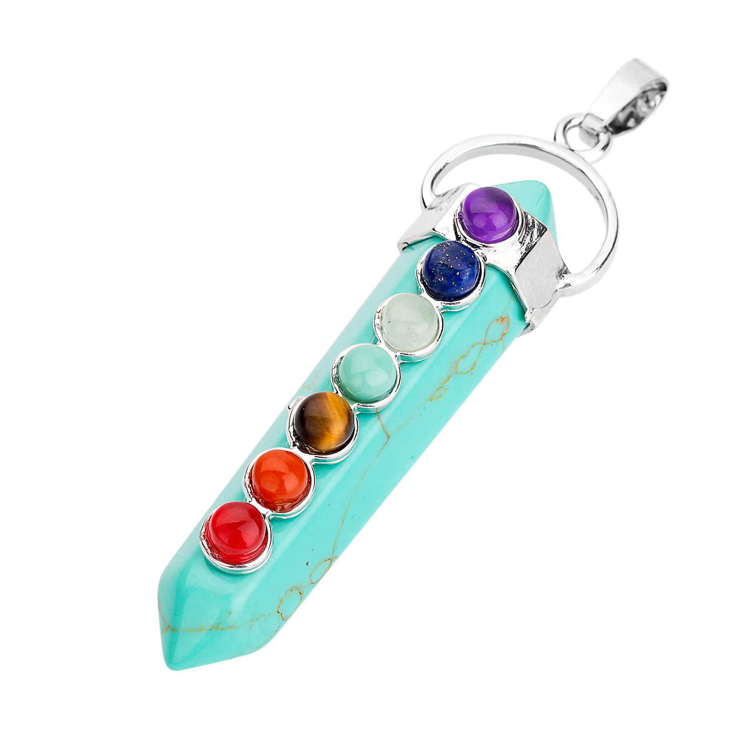 7 Chakra Hexagonal Cylinder Gemstone Pendant