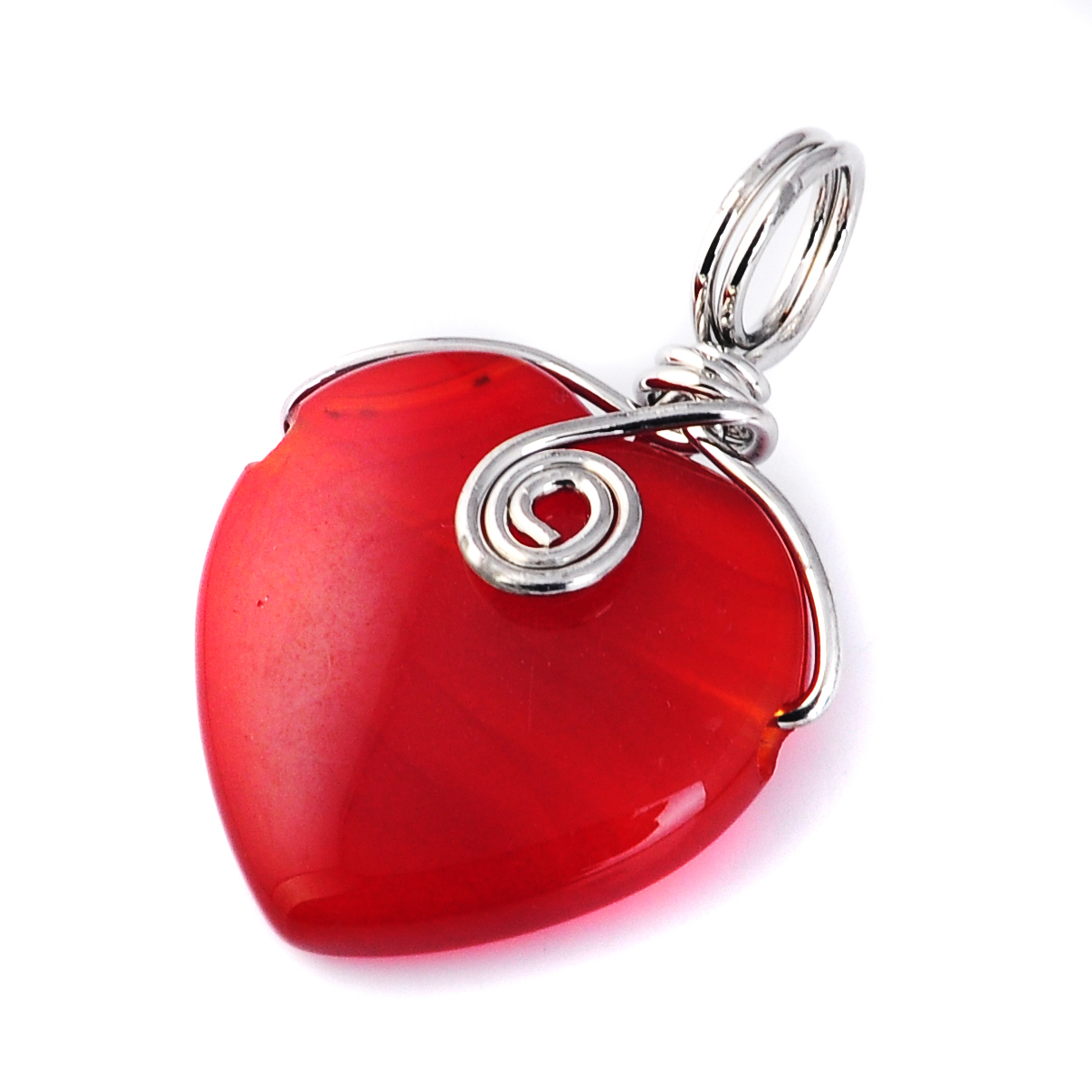 20MM Silver Wire Wrapped Gemstone Heart Pendant
