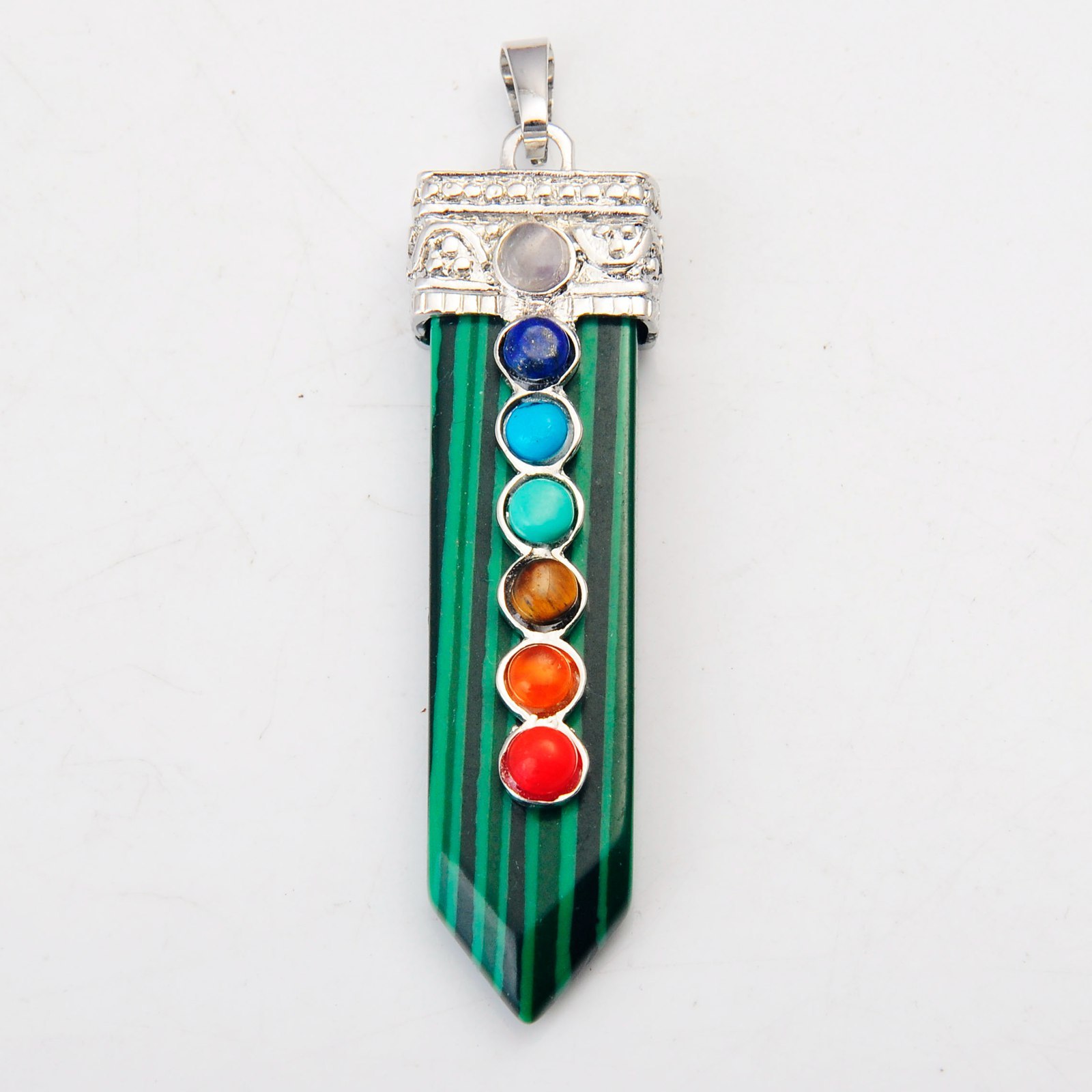 7 Chakra Silver Alloy Sword Gemstone Pendant