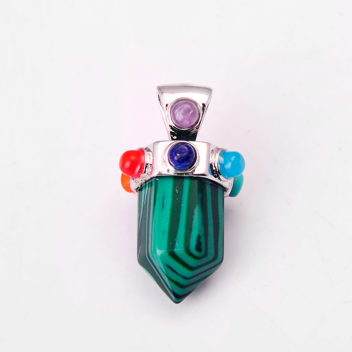 7 Chakra Hexagonal Cylinder Gemstone Crown Pendant 12X35MM