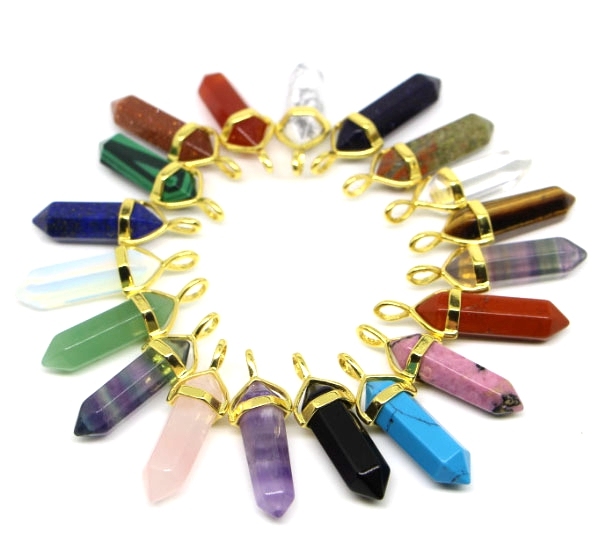 Gold & Silver Hexagonal Cylinder Gemstone Pendant