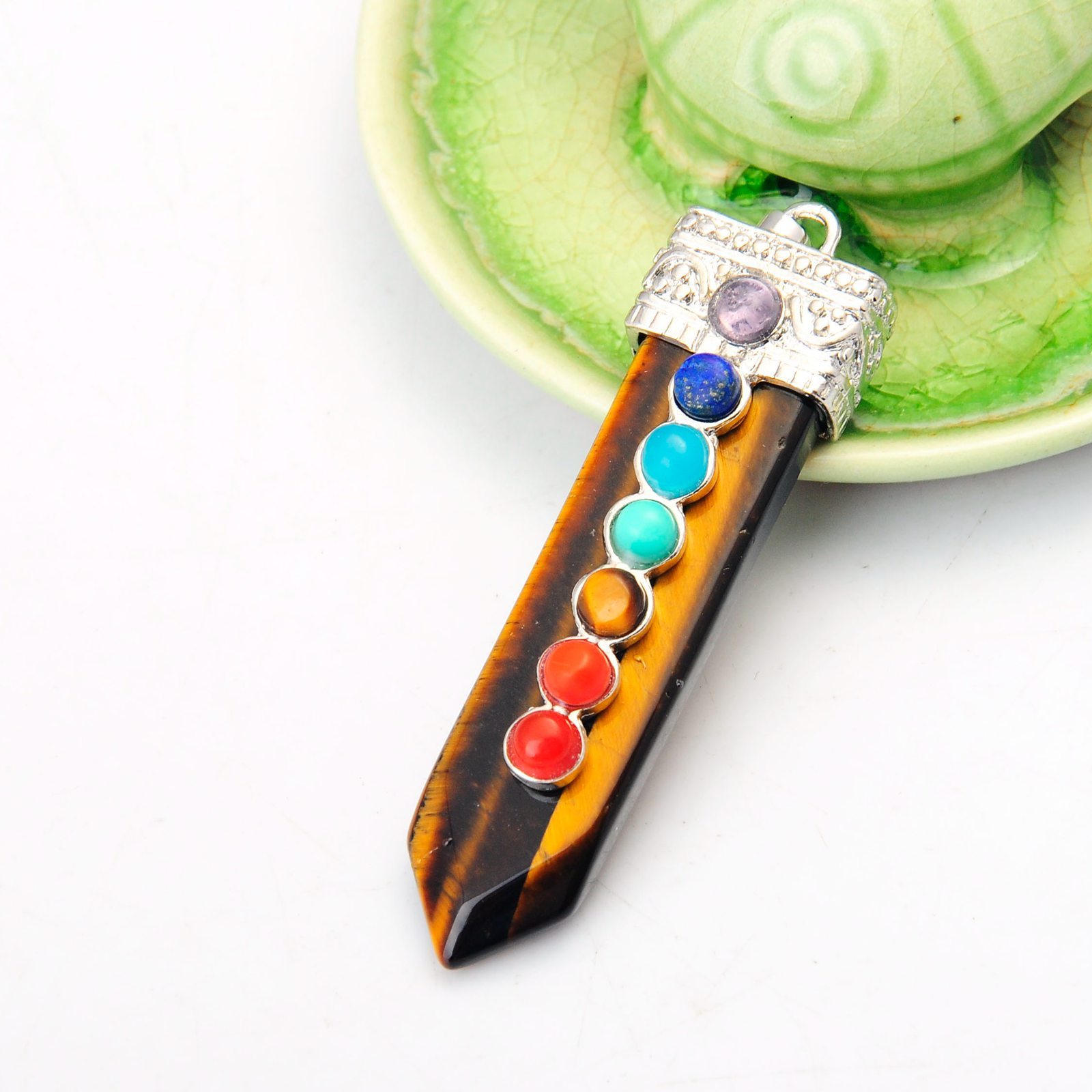 7 Chakra Silver Alloy Sword Gemstone Pendant
