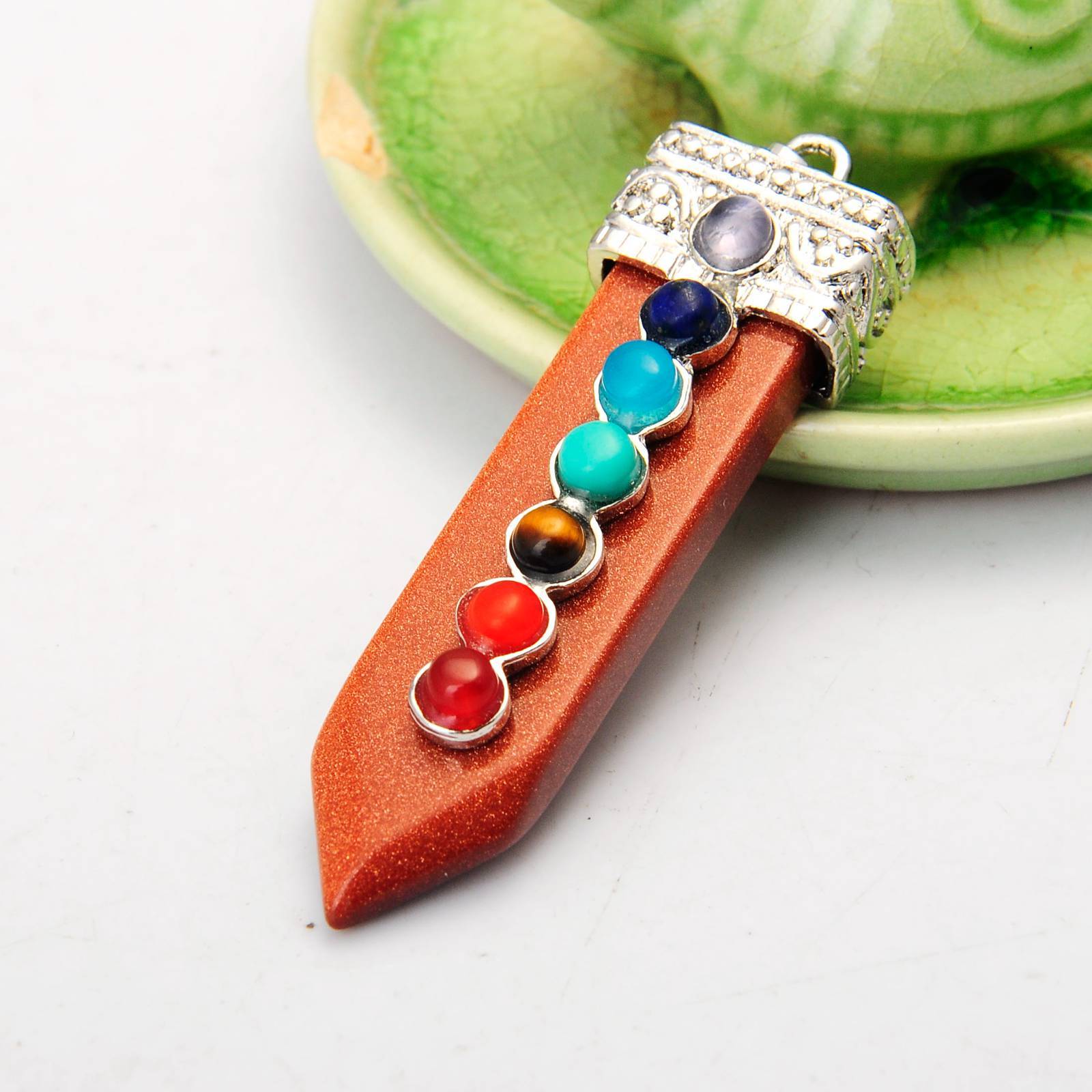 7 Chakra Silver Alloy Sword Gemstone Pendant