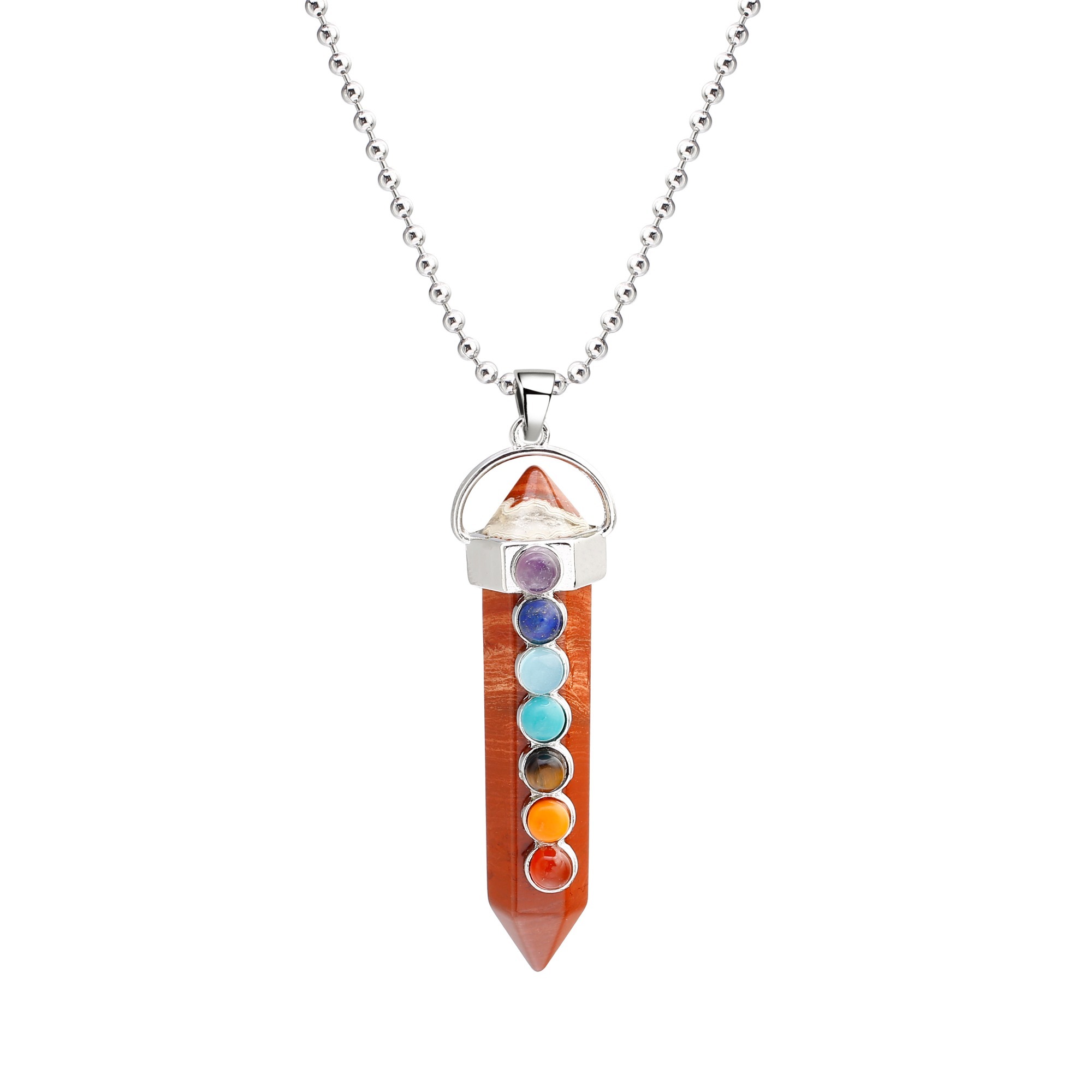 7 Chakra Hexagonal Cylinder Gemstone Pendant