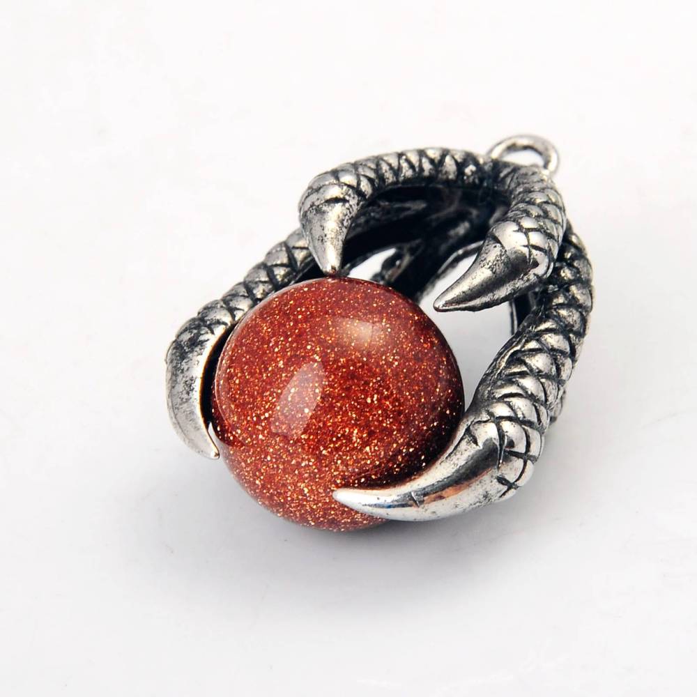 Gemstone Ball Stainless Steel Dragon Claw Pendant
