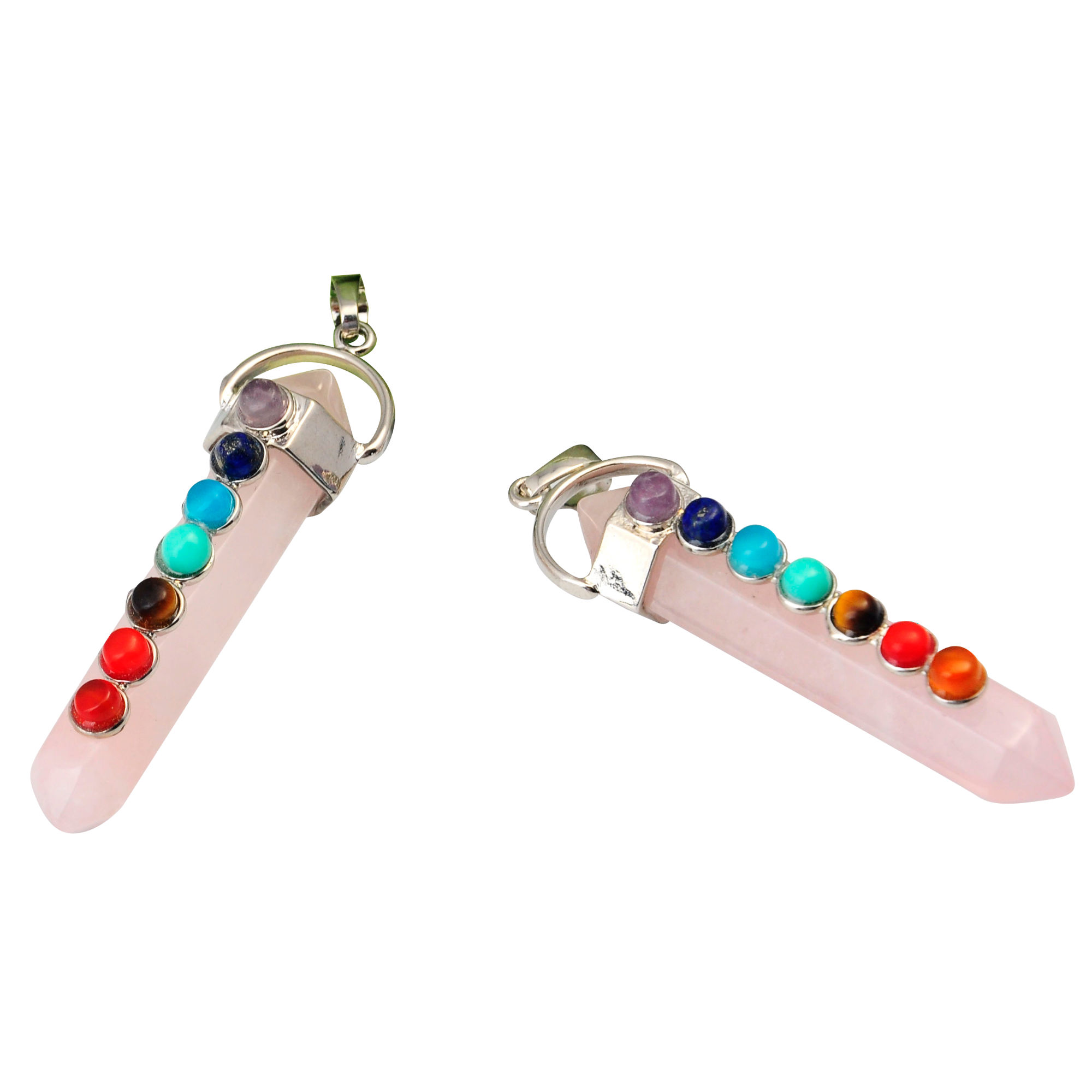 7 Chakra Hexagonal Cylinder Gemstone Pendant