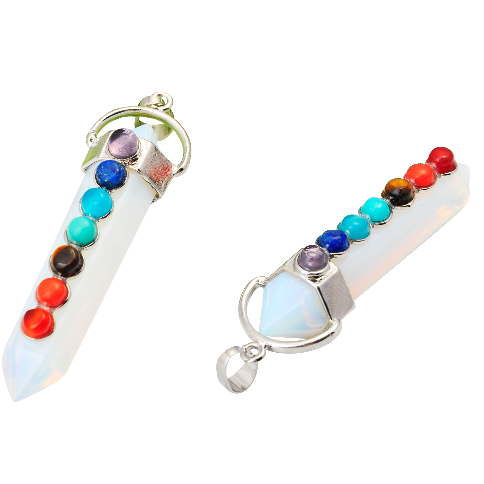 7 Chakra Hexagonal Cylinder Gemstone Pendant
