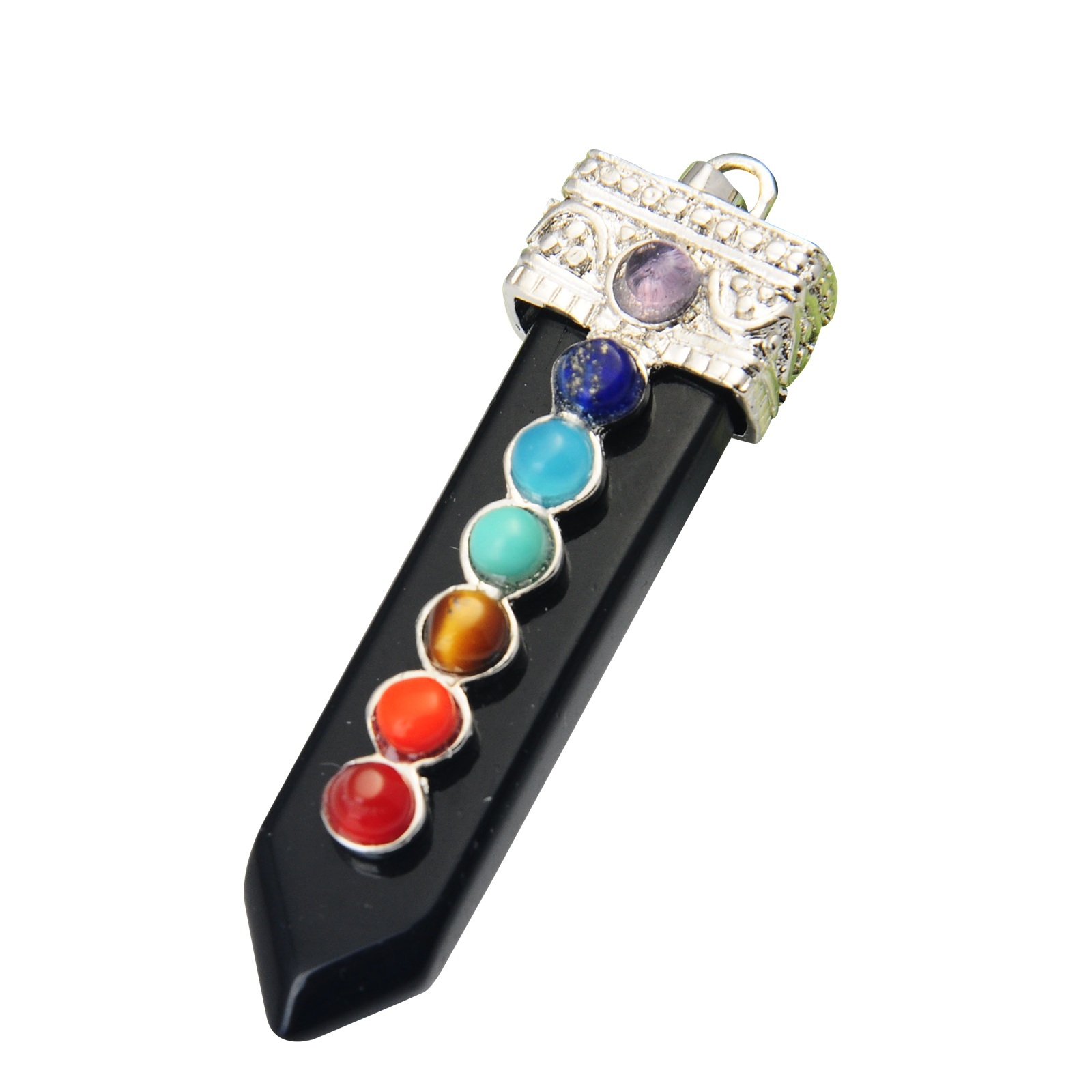 7 Chakra Silver Alloy Sword Gemstone Pendant