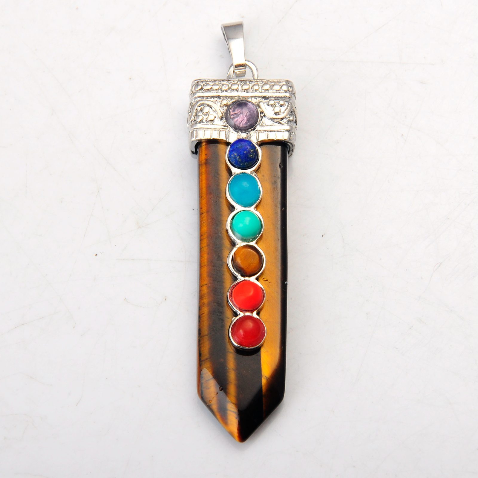 7 Chakra Silver Alloy Sword Gemstone Pendant