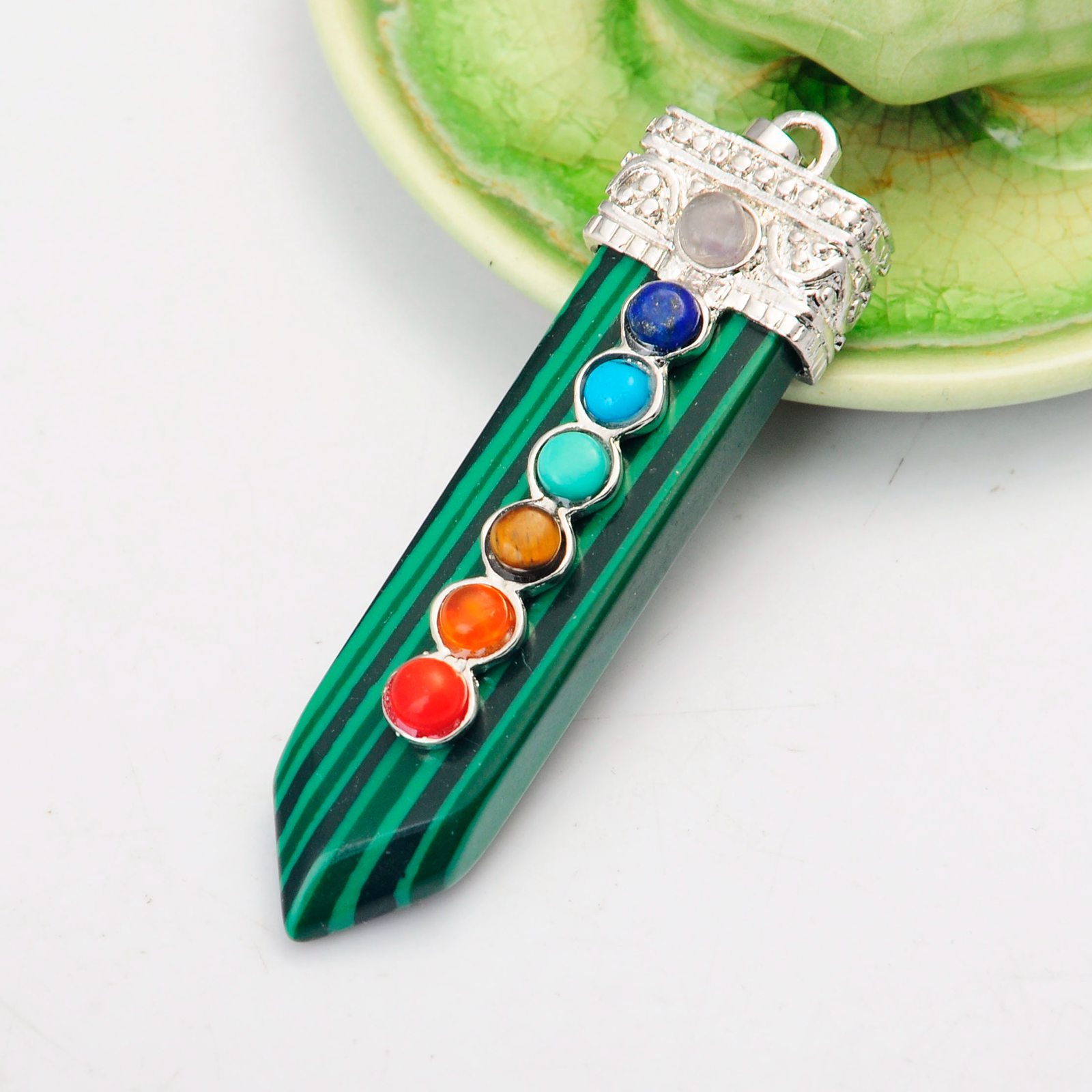 7 Chakra Silver Alloy Sword Gemstone Pendant