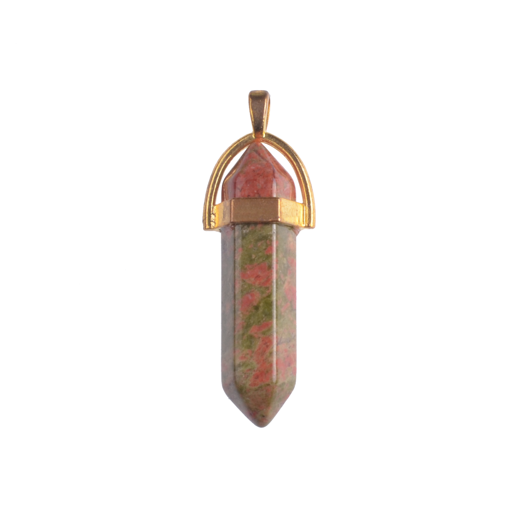 Gold & Silver Hexagonal Cylinder Gemstone Pendant