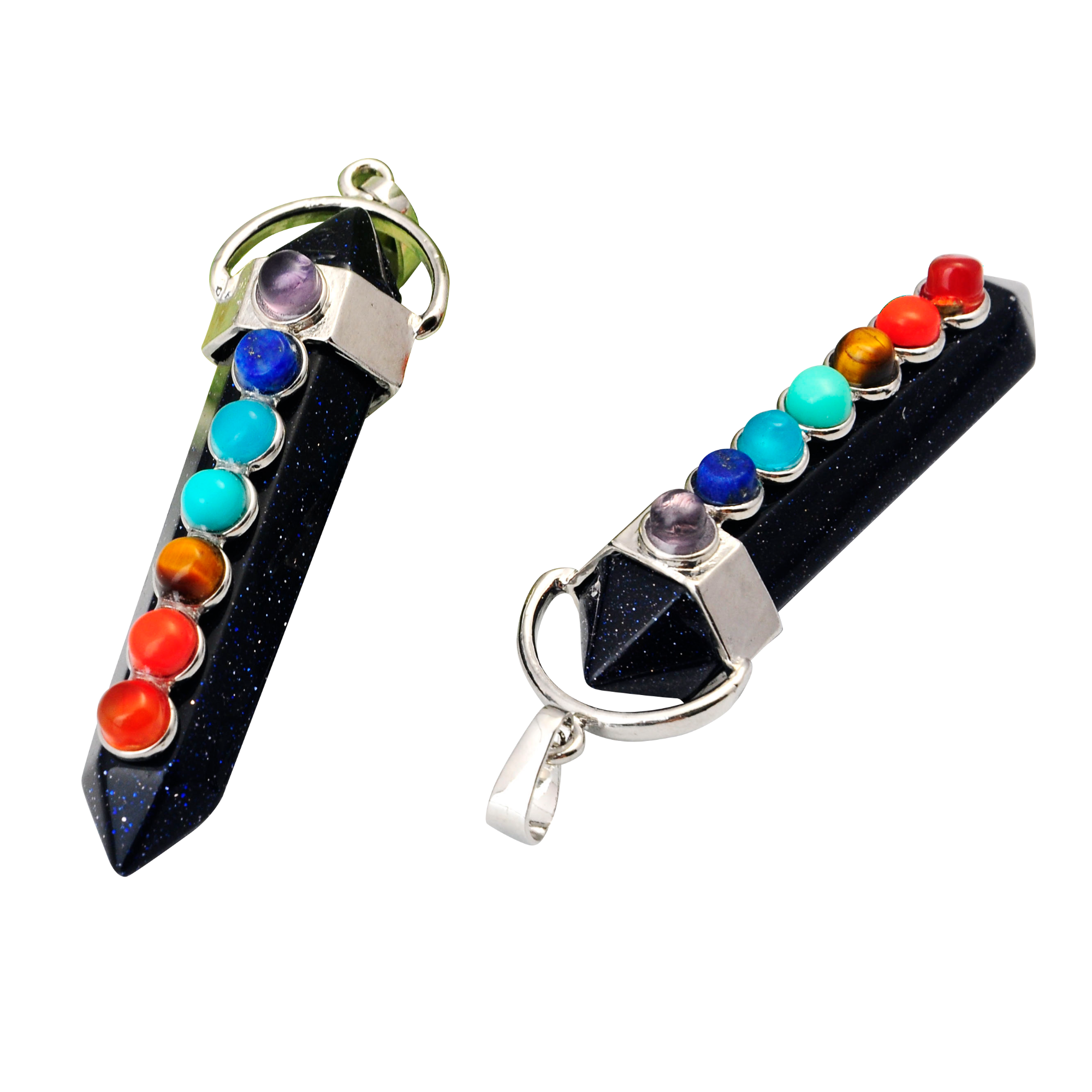 7 Chakra Hexagonal Cylinder Gemstone Pendant