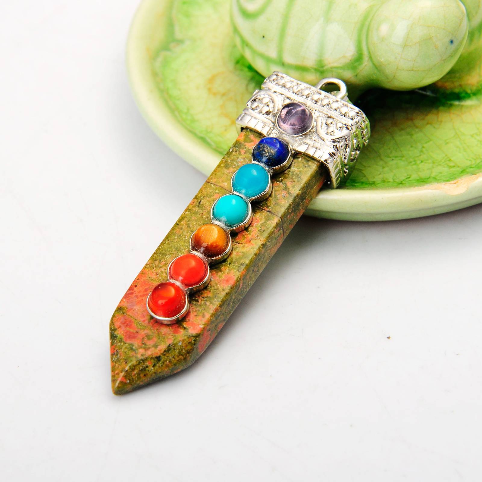 7 Chakra Silver Alloy Sword Gemstone Pendant