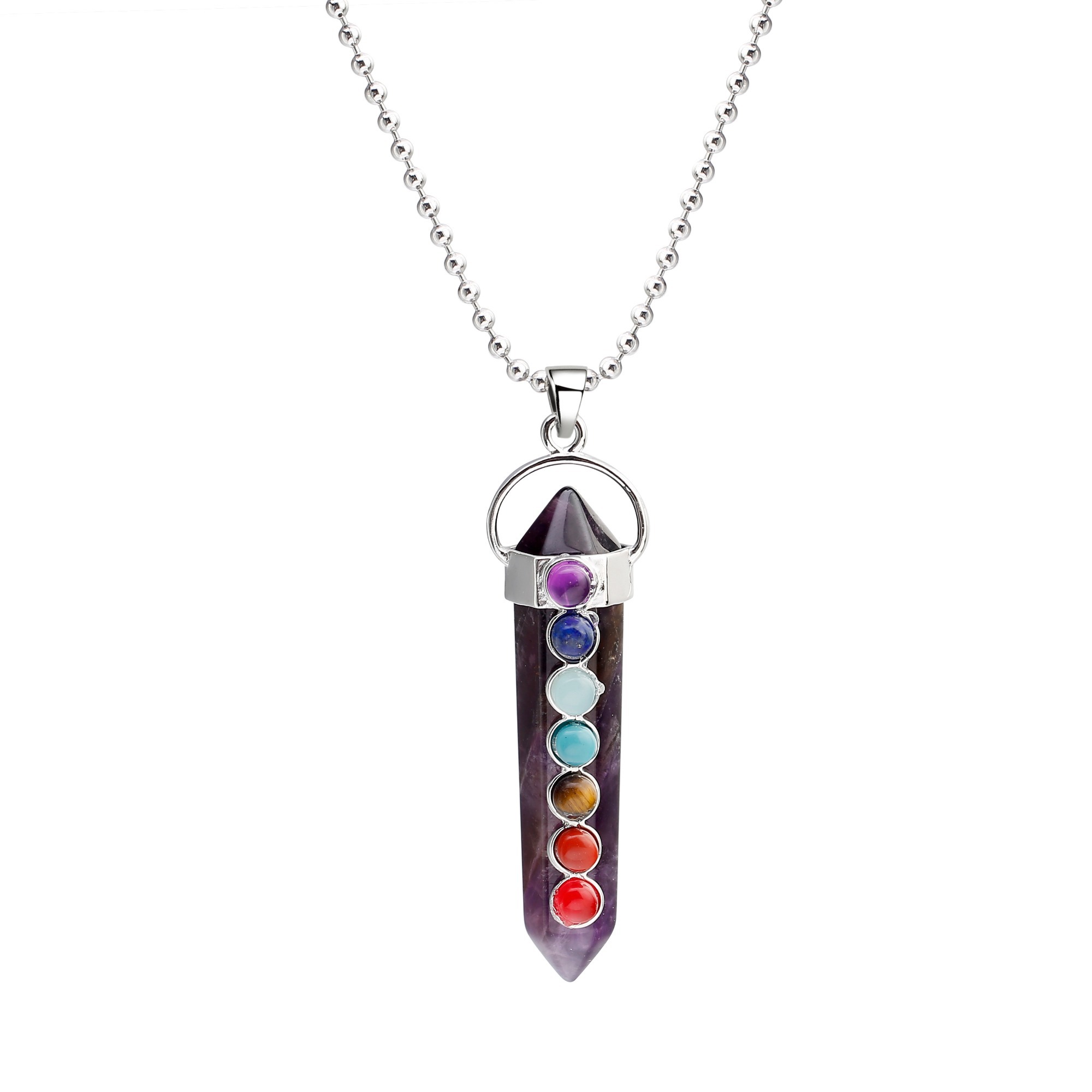 7 Chakra Hexagonal Cylinder Gemstone Pendant
