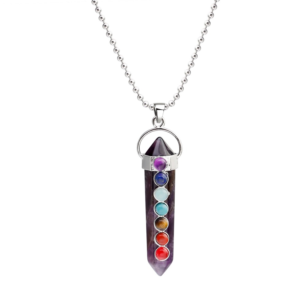 7 Chakra Hexagonal Cylinder Gemstone Pendant